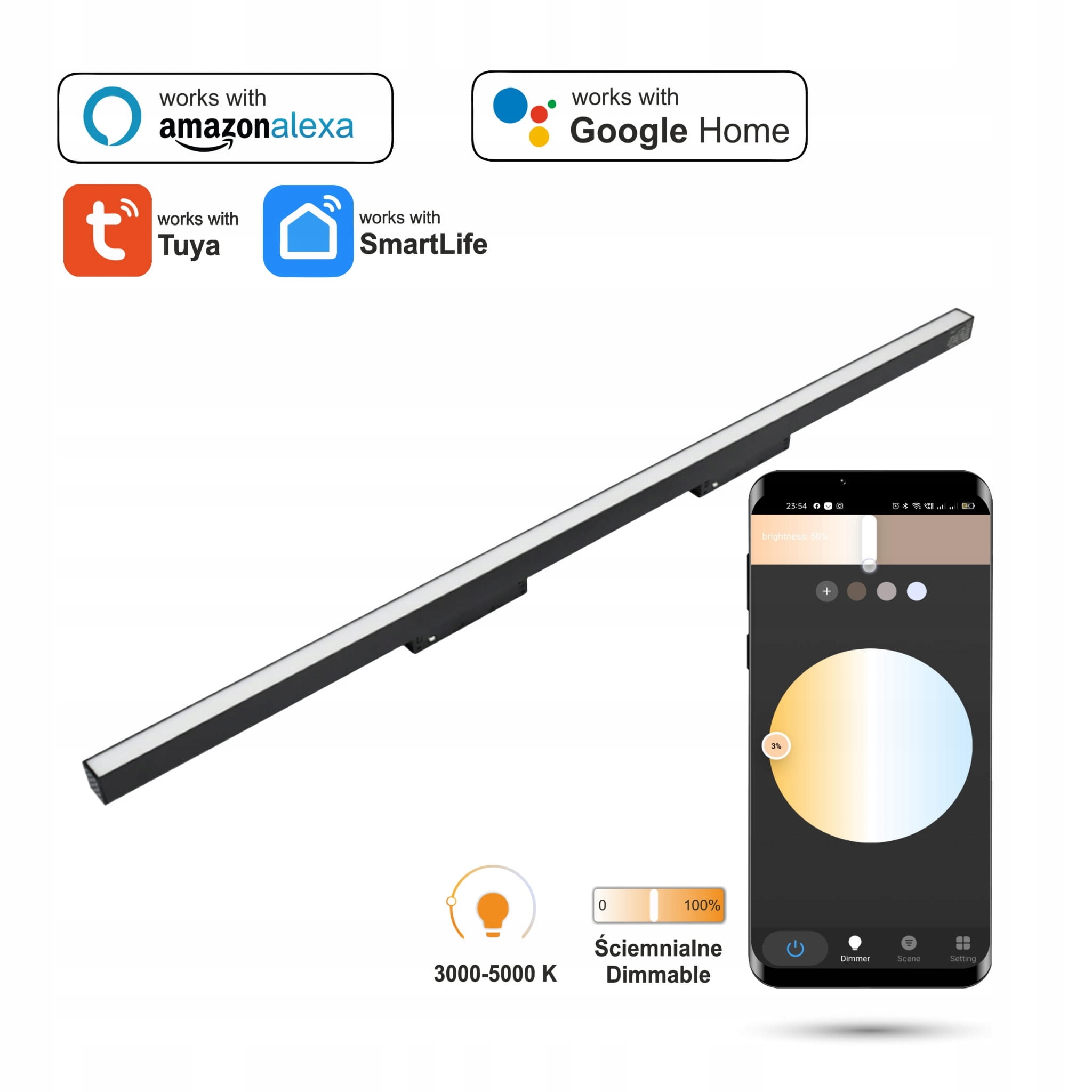 Lineárny Led reflektor 2.4GHZ Flood 40 W pre magnetické lišty Smart Track 48