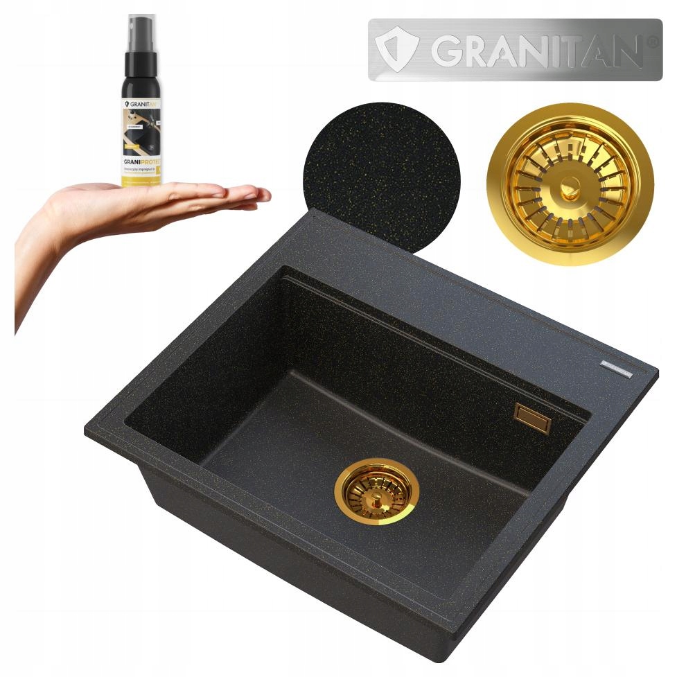 Granitový dřez Foxal jednokomorový Dřez se sifonem, zlatý