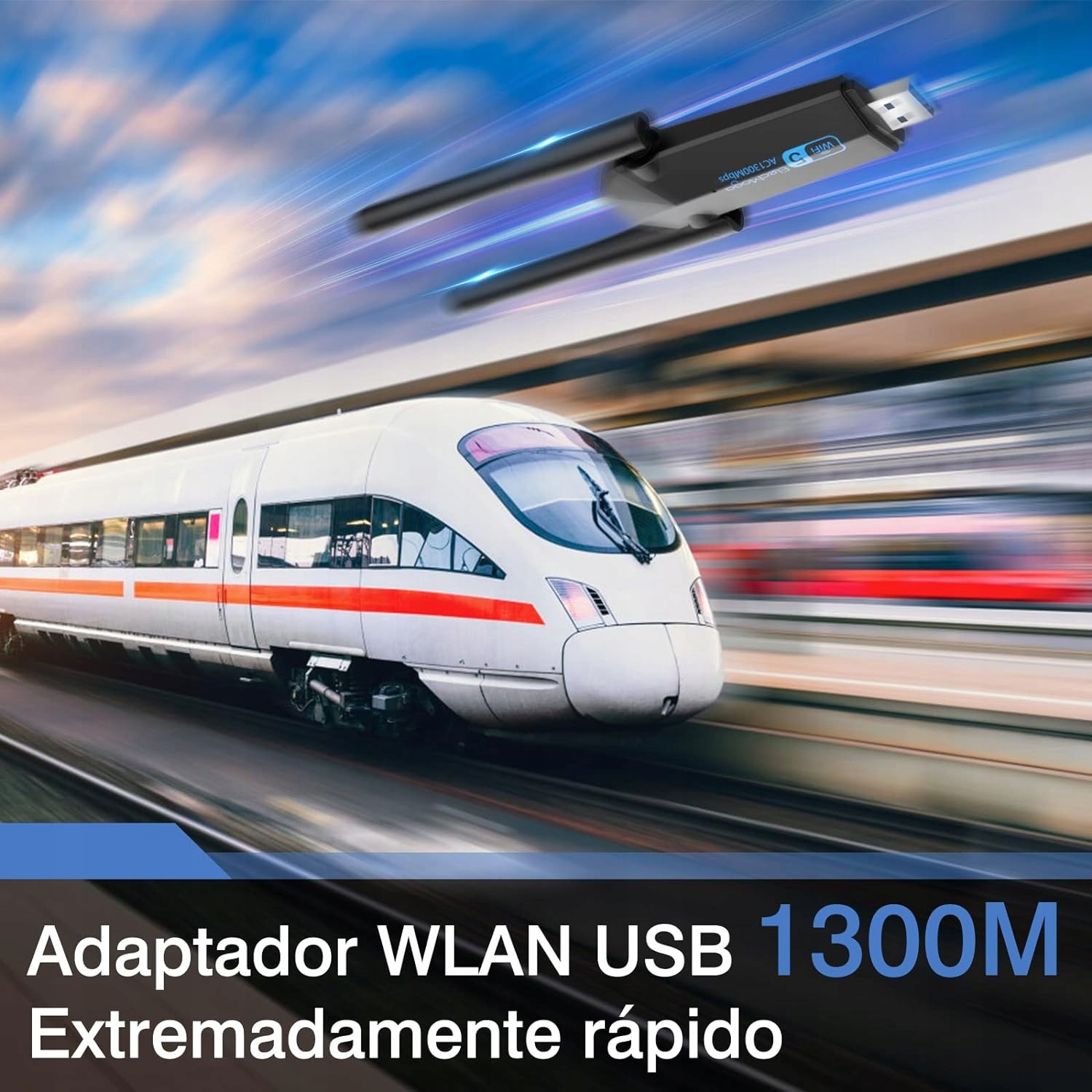 Usb WiFi adaptér, ElecMoga 1300Mbps, dvoupásmové antény 2,4G/5GHz