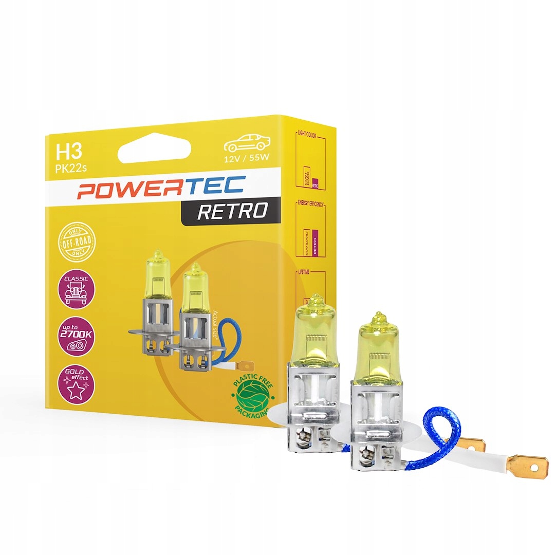 Żarówki halogenowe M-Tech H3 Retro 55W 12V żółte do zabytkowych aut Gold