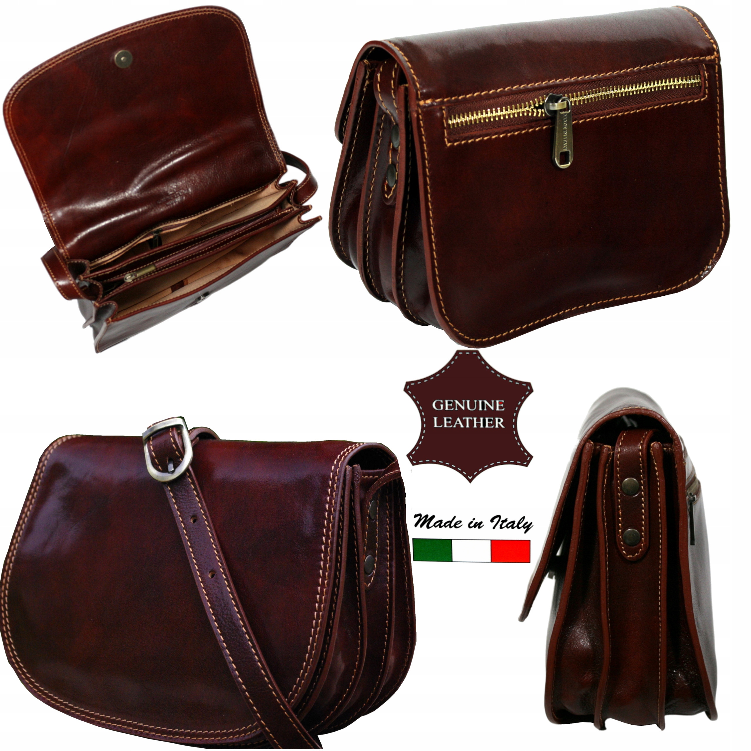 Dámská kožená kabelka malá italská kabelka přes rameno hnědá vintage