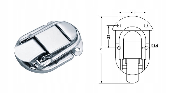 

Zamek do skrzyń walizek i kaset chrom 59mm 412