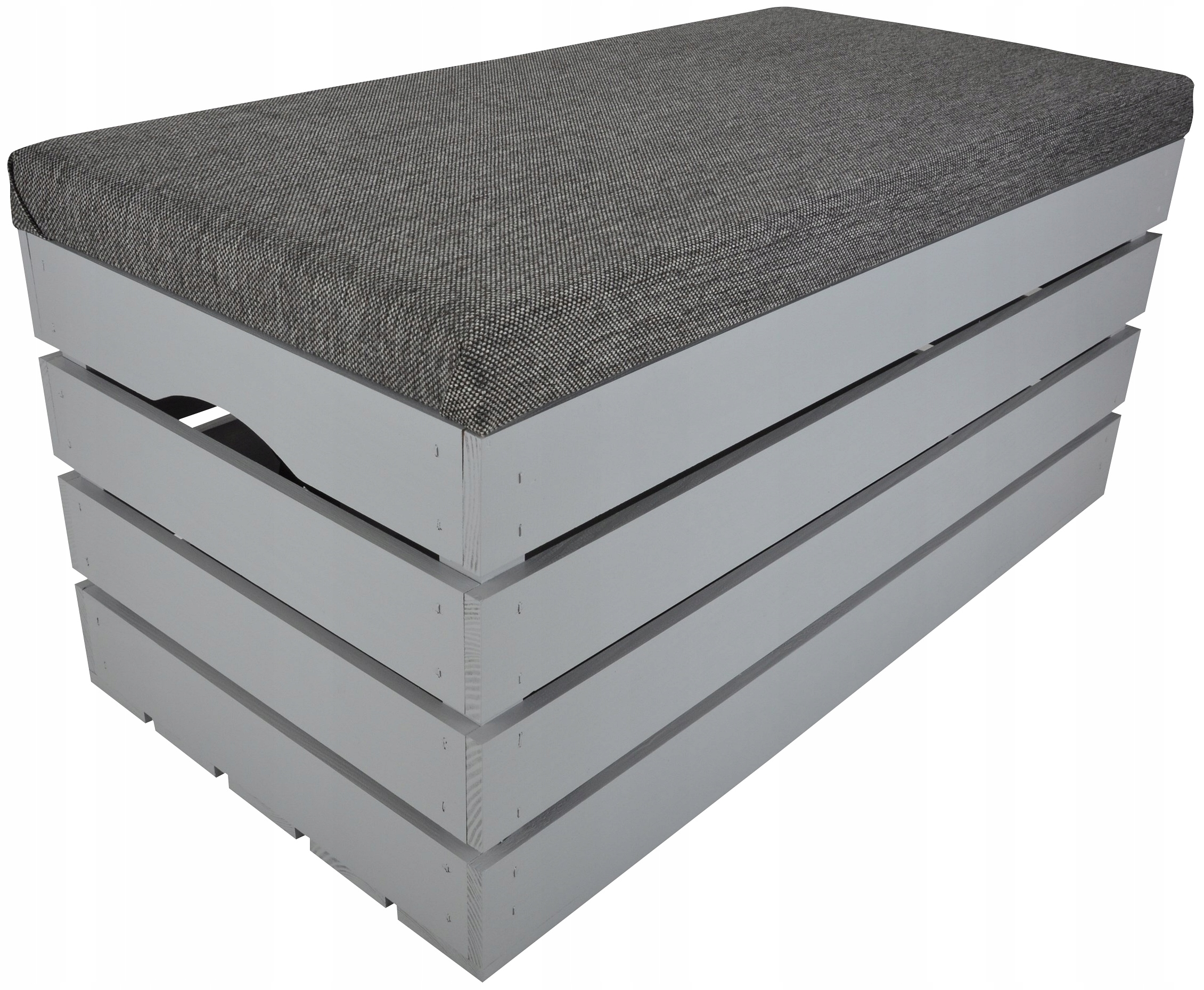 

Szara Pufa Drewniana Z Siedziskiem Tapicerowana