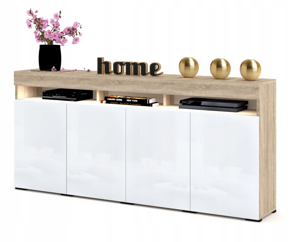 

Komoda Szafka Rtv 180 cm Sonoma Biały Połysk Led
