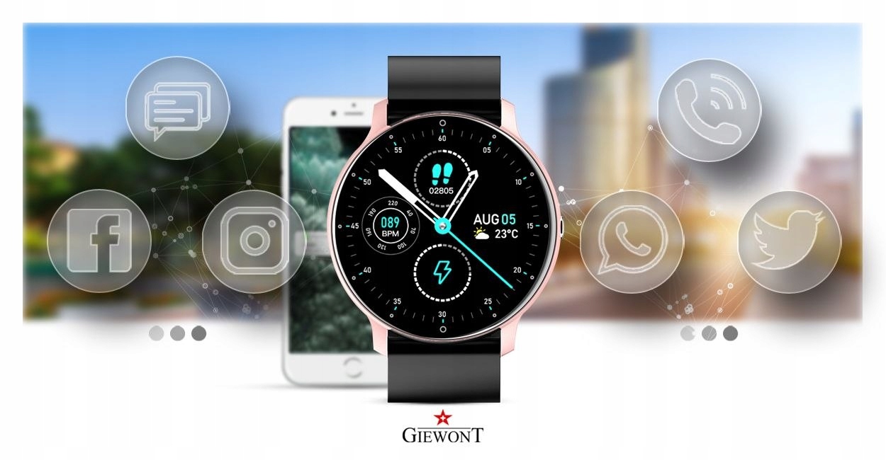 SMARTWATCH GIEWONT PRO SPORTOWY PREMIUM NA PREZENT + ORGINALNY BOX Komunikacja Bluetooth