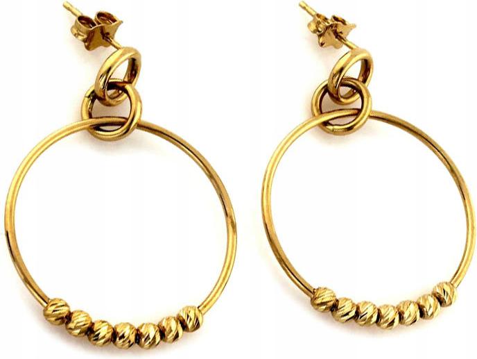 Zlaté náušnice 585 Kolečka S Kuličkami 2,74 g, elegantní vzor pro ni