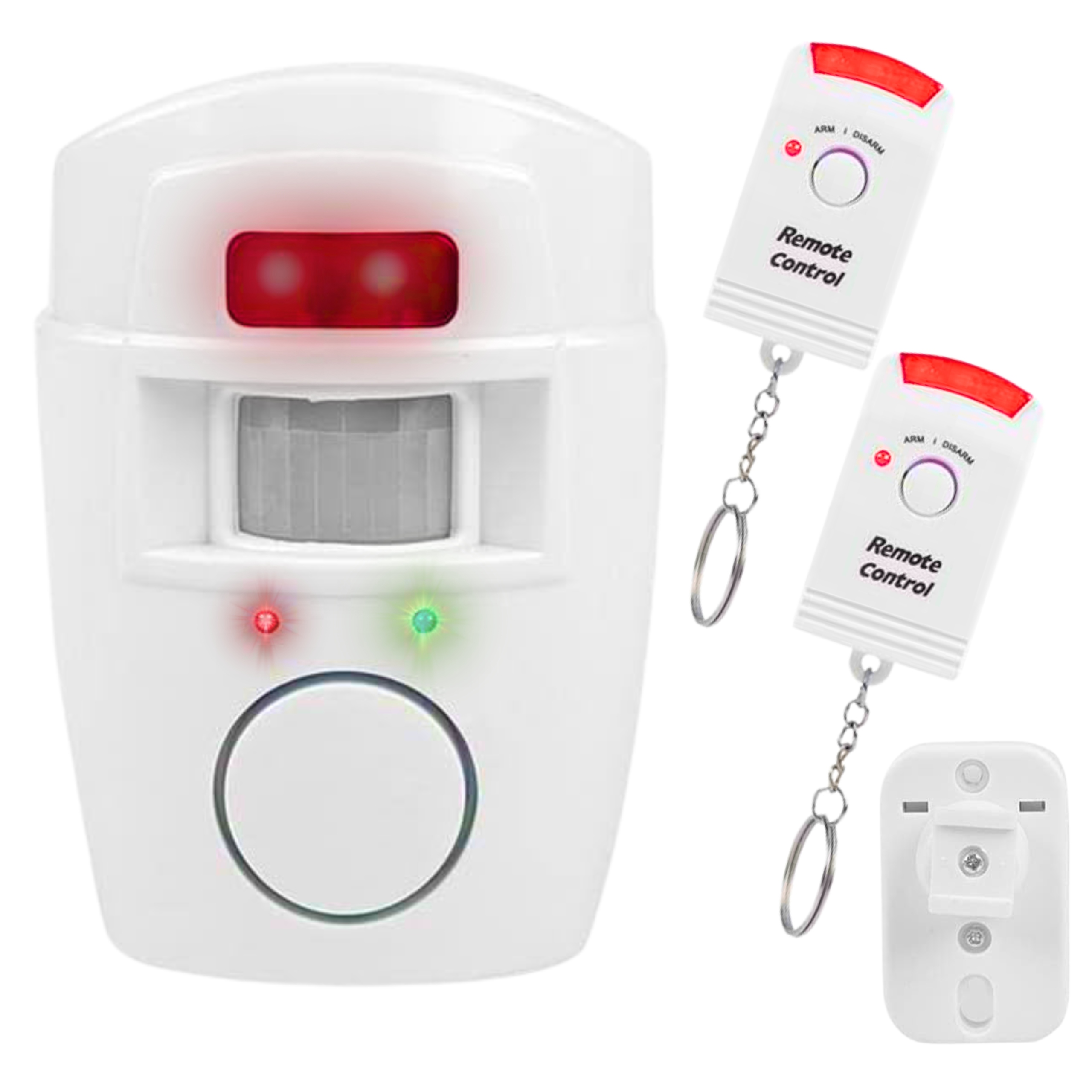 ZESTAW ALARMOWY BEZPRZEWODOWY Z CZUJNIKIEM RUCHU SYRENĄ 105 dB + 2 PILOTY