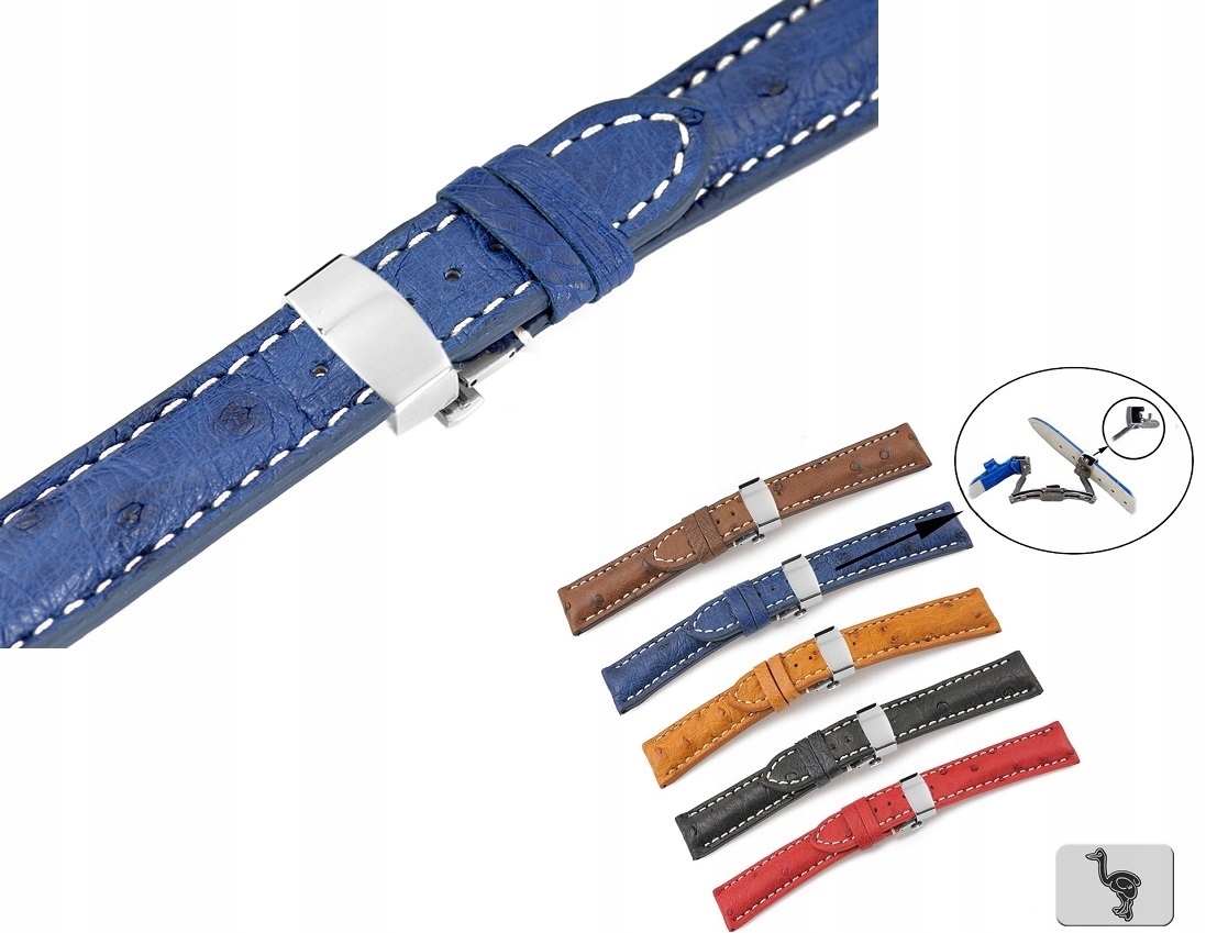 Pásek Na Hodinky Z Pštrosí Kůže 22 MM Strauss Bcs