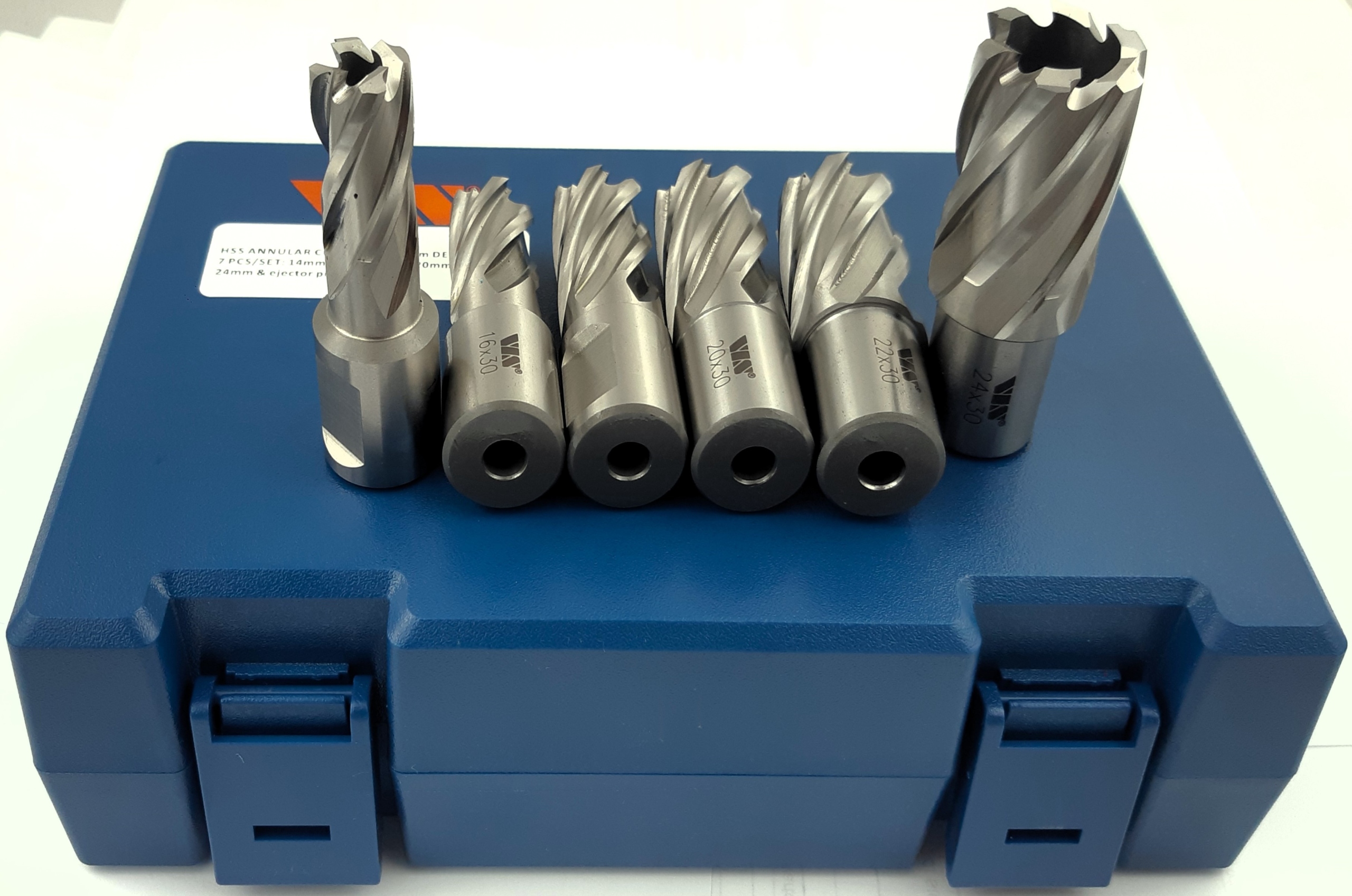 WIERTŁA KORONOWE kpl Wierteł Koronowych Magnesowe 6szt 14-24 mm chwyt 19mm Twardość (HRC) 45