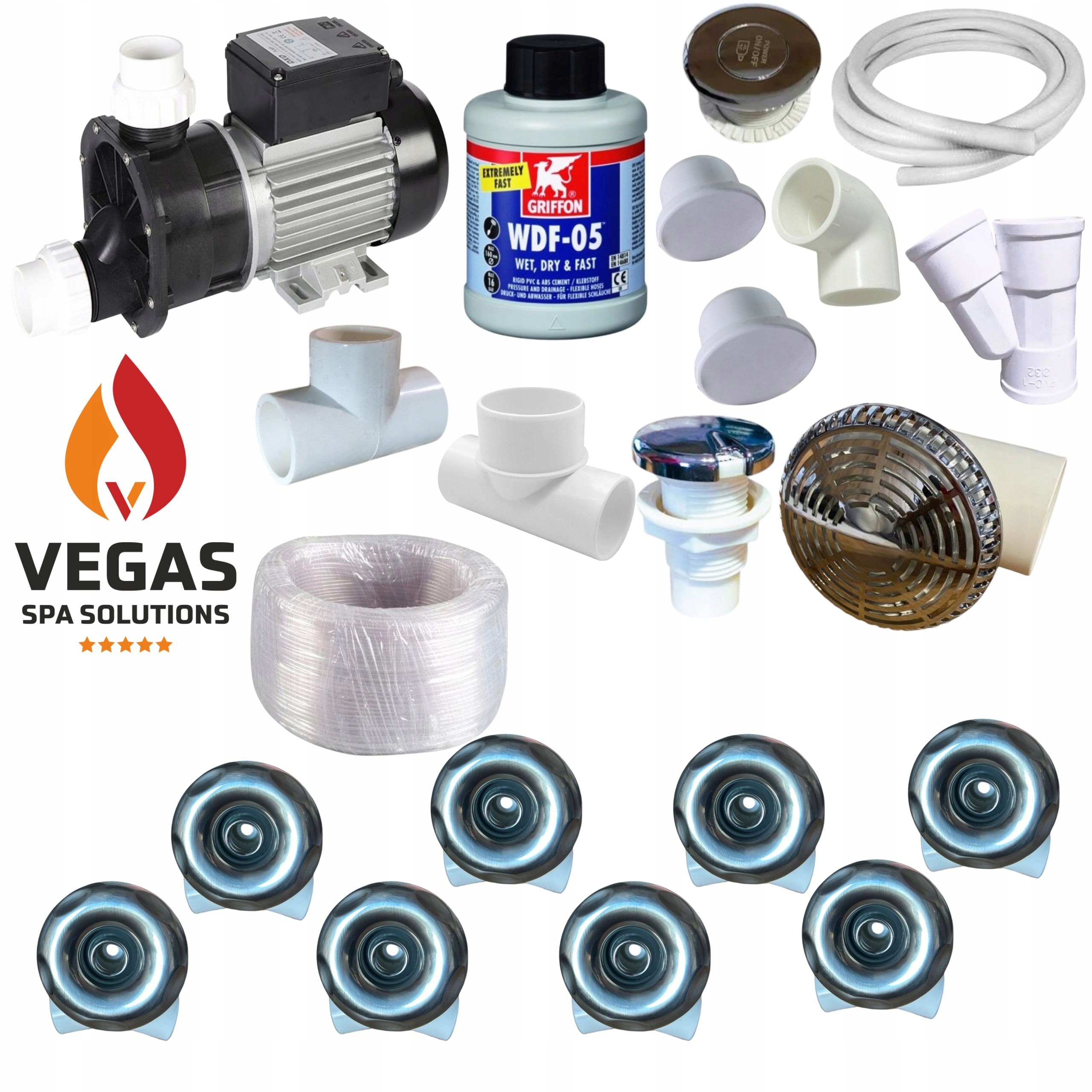 Sada na hydromasáž 8 trysiek B06 Čerpadlo 1100 W Montáž vane Jacuzi Bali