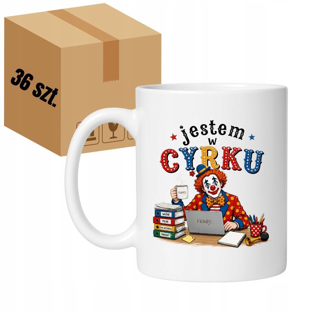 Kubek "jestem W Cyrku" Klasyczny Biały 330 ml 36 sztuk Hurt