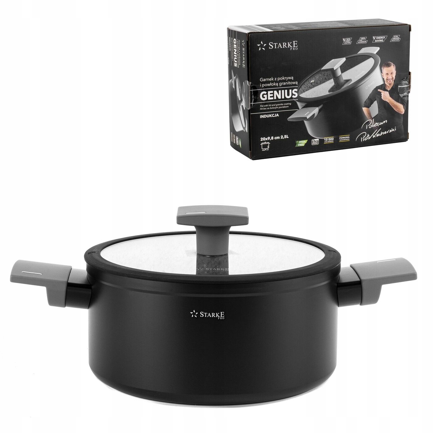 Garnek powłoka granitowa garnek INDUKCJA Genius 2,5L z pokrywą Starke Pro