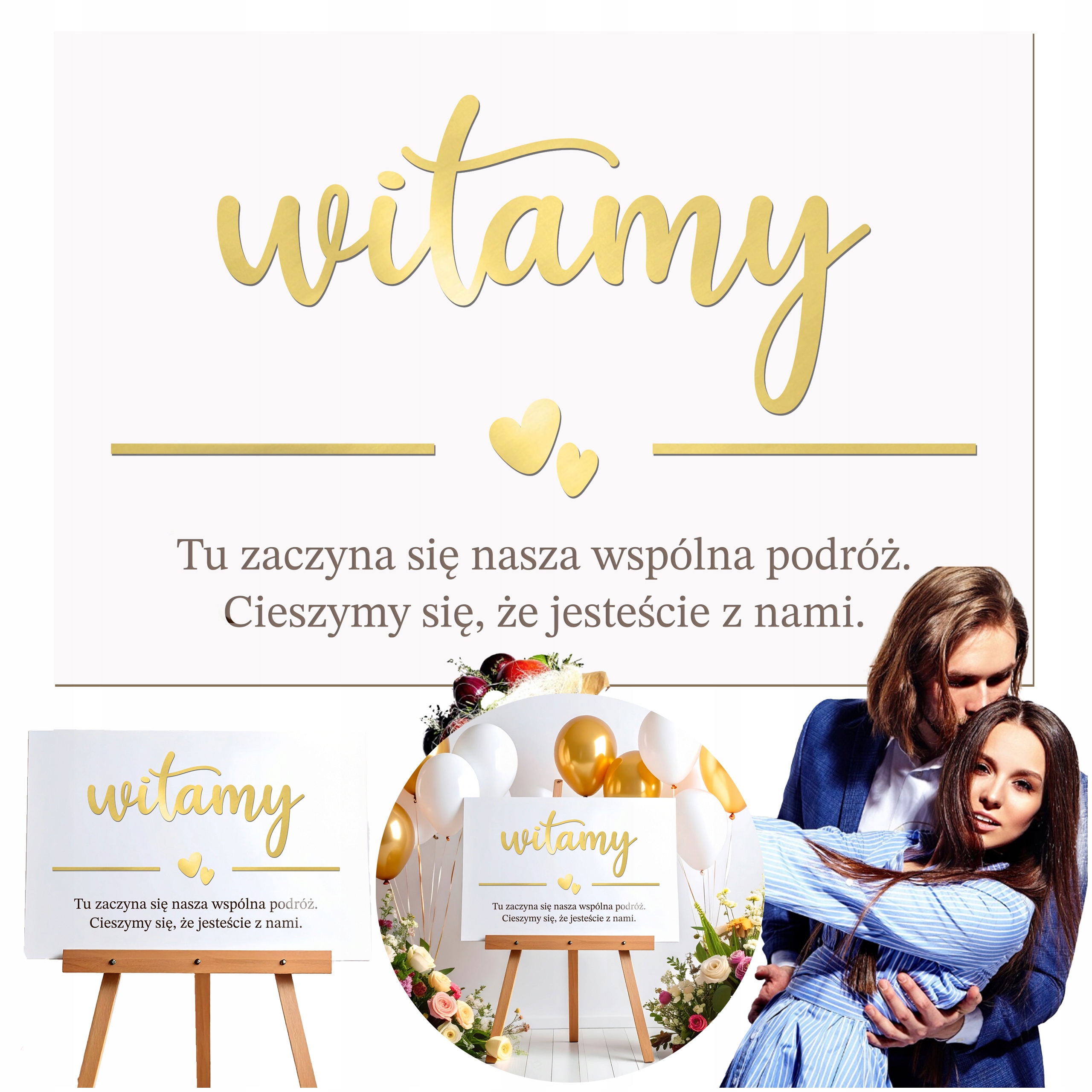 Svatební dekorace sálu Uvítací tabule zlatý nápis na svatební hostina