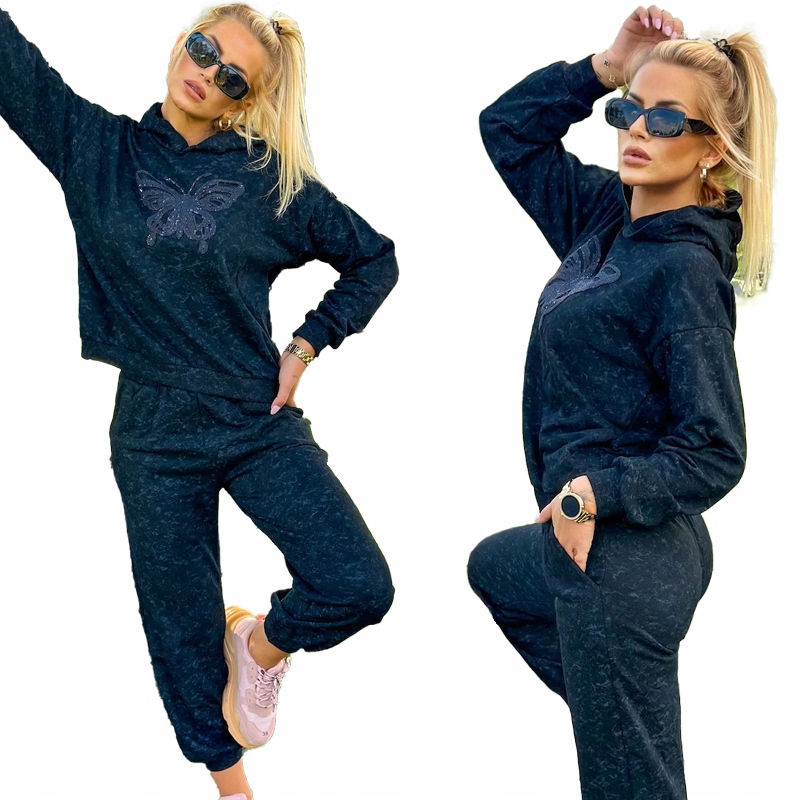 Tepláková souprava grafit Butterfly bavlna kapuce gumička v pase stahovací pásky S/m