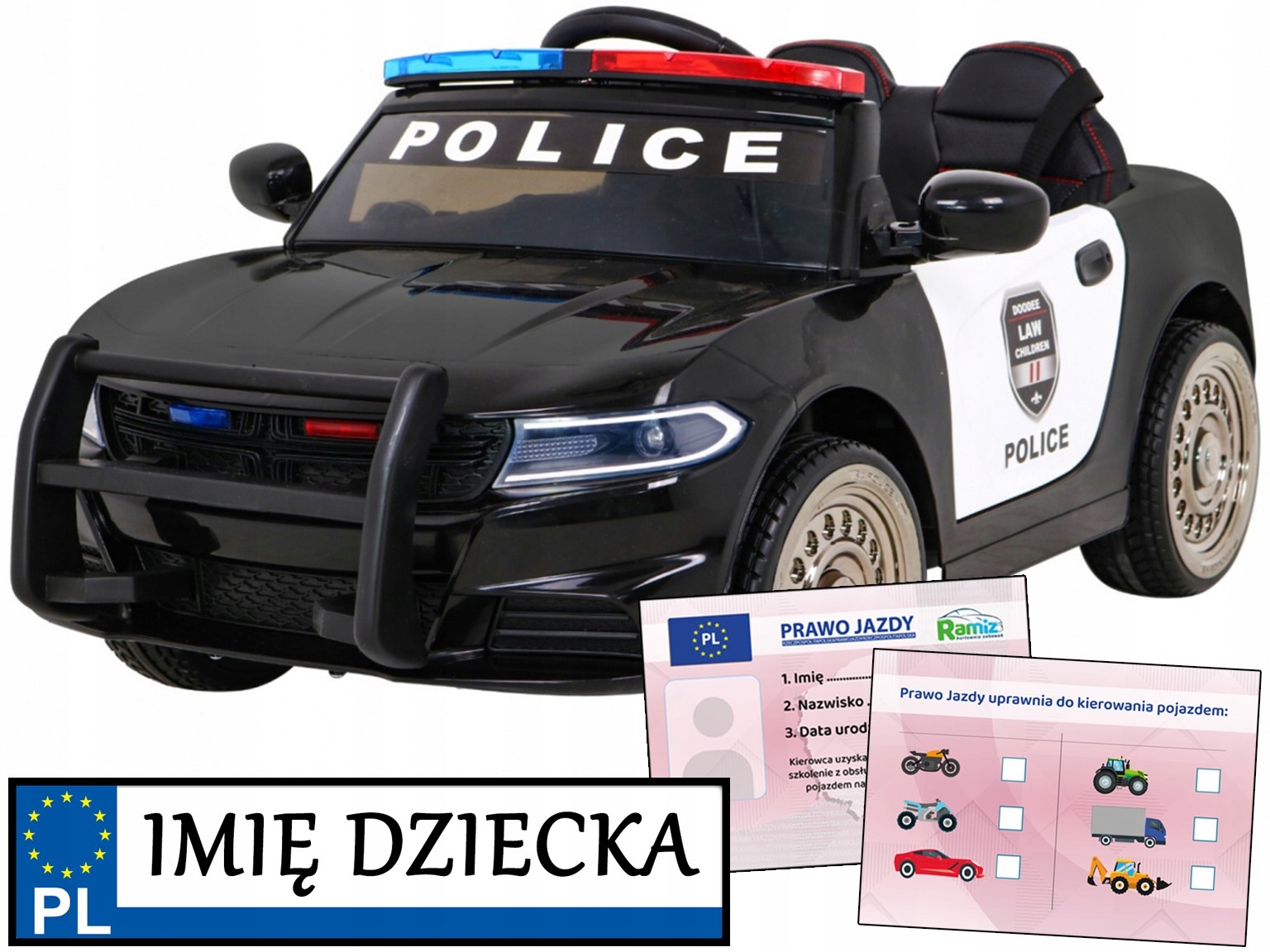 autko na akumulator dla dzieci Policja pilot dla rodzica megafon Radiowóz