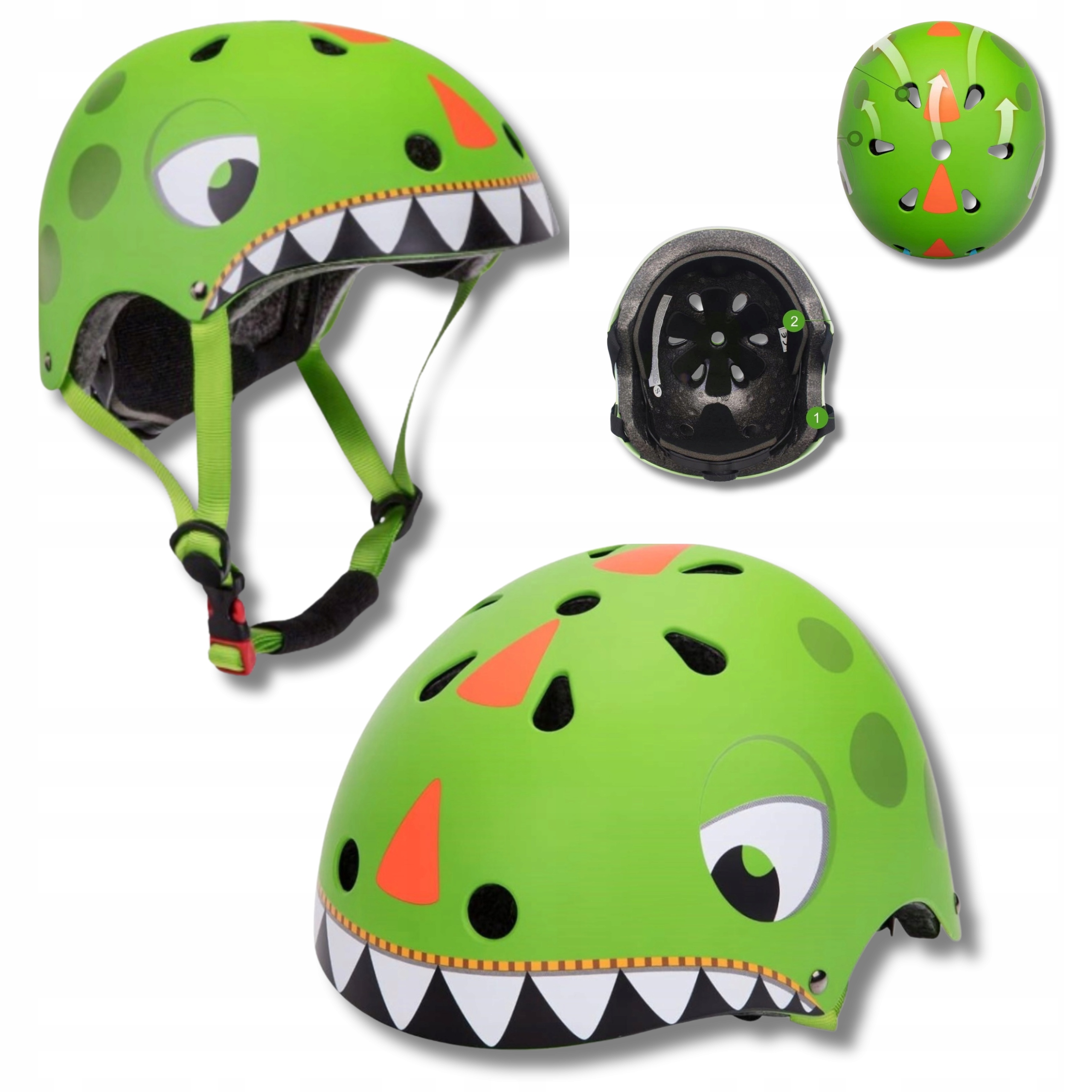 Kask Rowerowy Dla Dzieci S 51-54Cm Regulowany Bezpieczny Trwaly Dinozaury