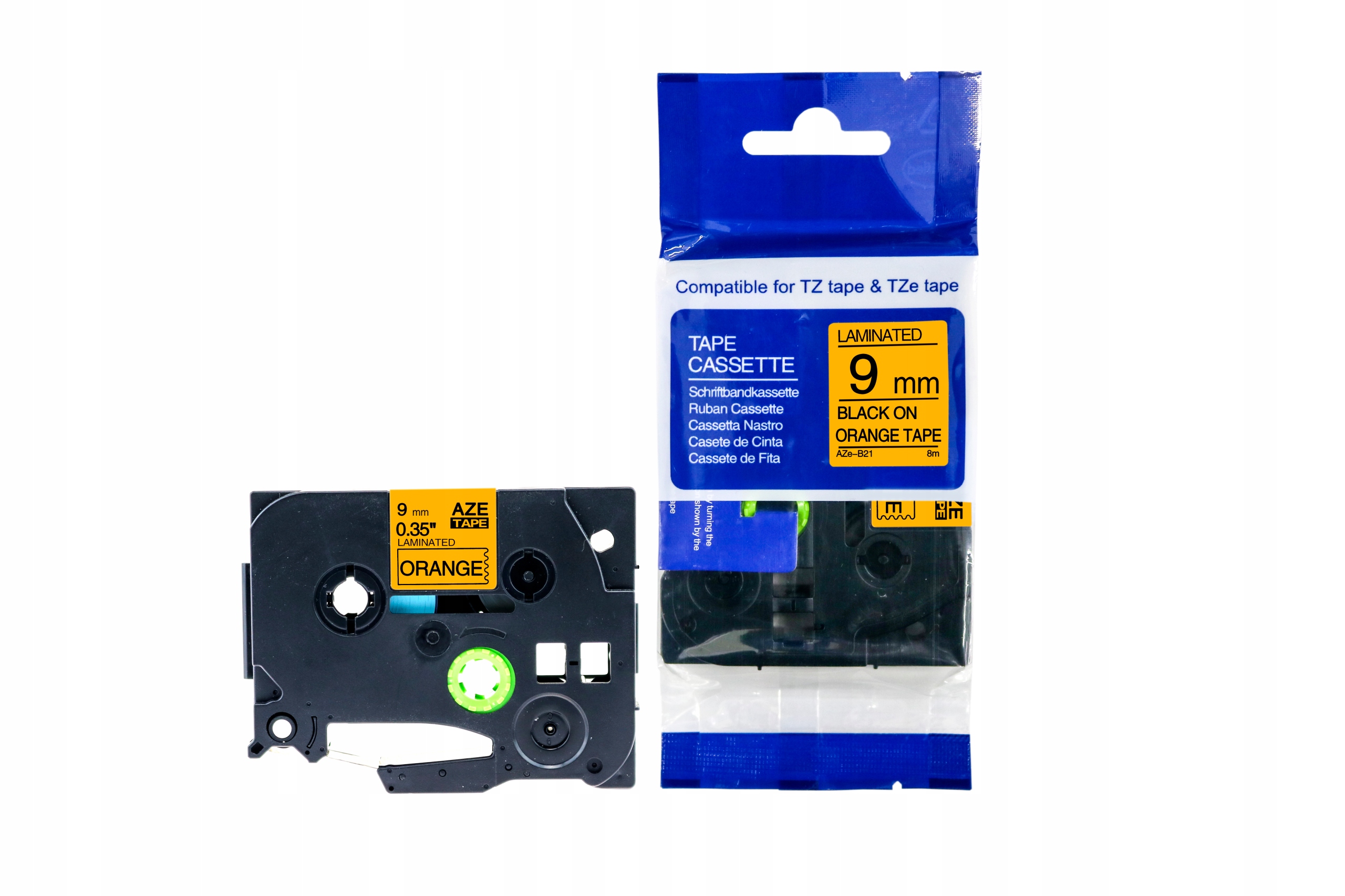 Taśma do Brother TZe-B21 9mm 8m pomarańczowa