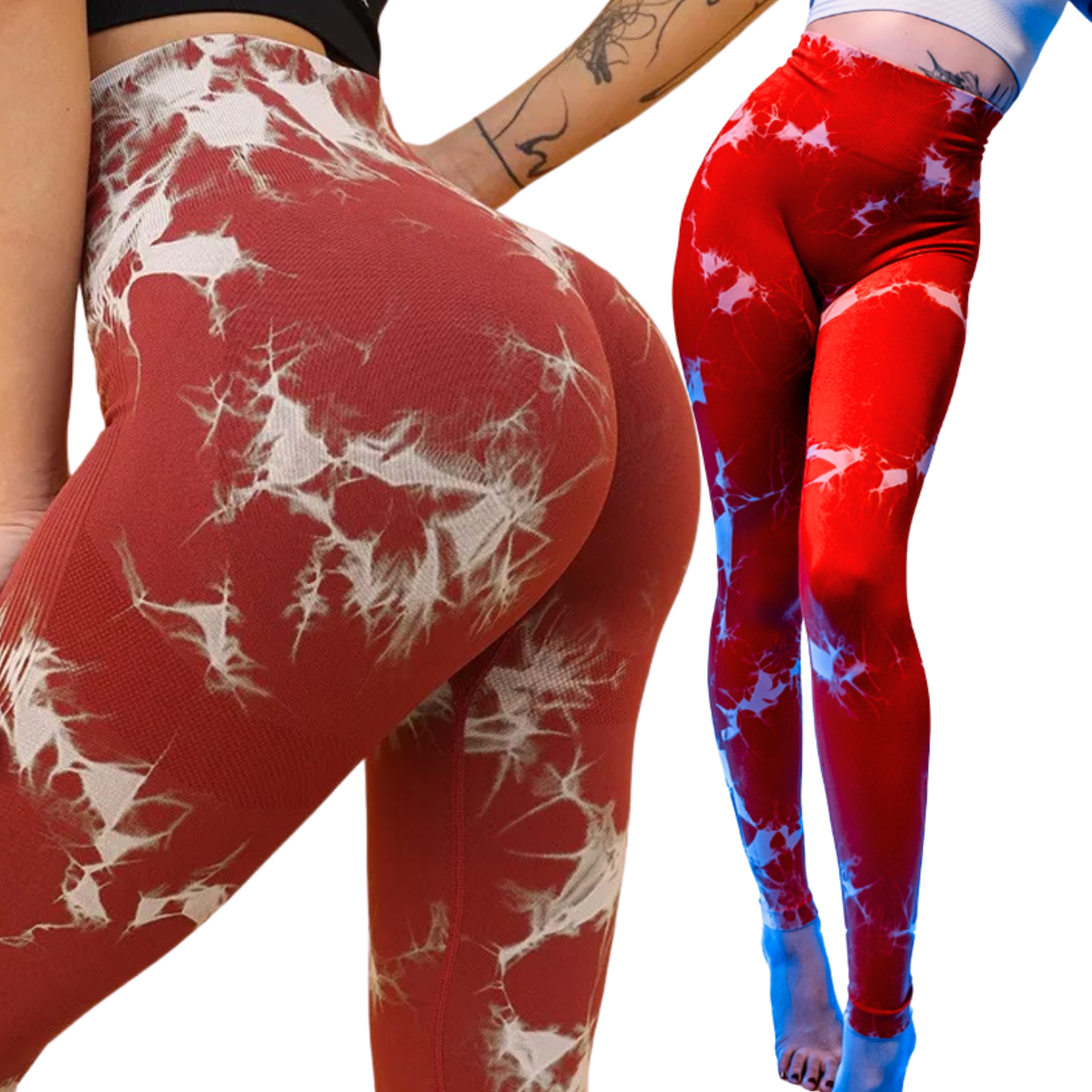 Legginsy Damskie Sportowe Push Up Leginsy Czerwone Efekt Marszczenia Gym L