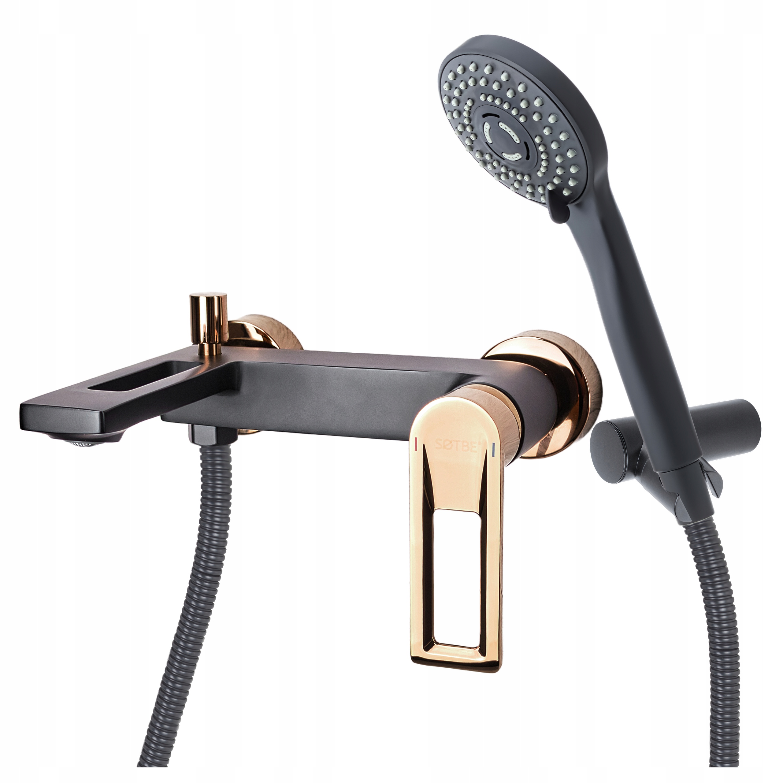 Kohútik do vane s medenou sprchou Nástenná vaňová batéria Čierno-zlatá