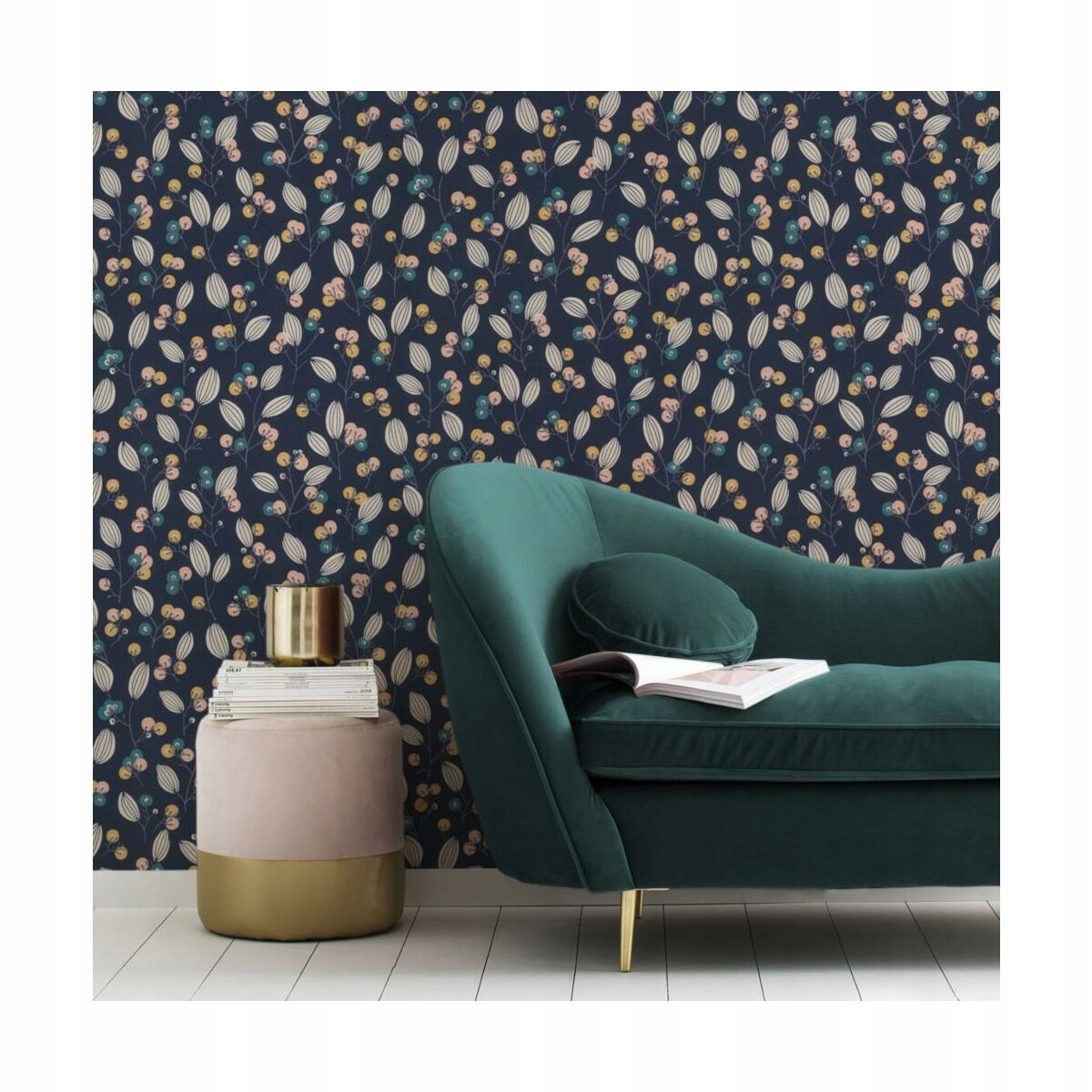 GRANATOWA TAPETA WINYLOWA ZMYWALNA GAŁĄZKI LIŚCIE RASCH 463088 Długość 10.05 m