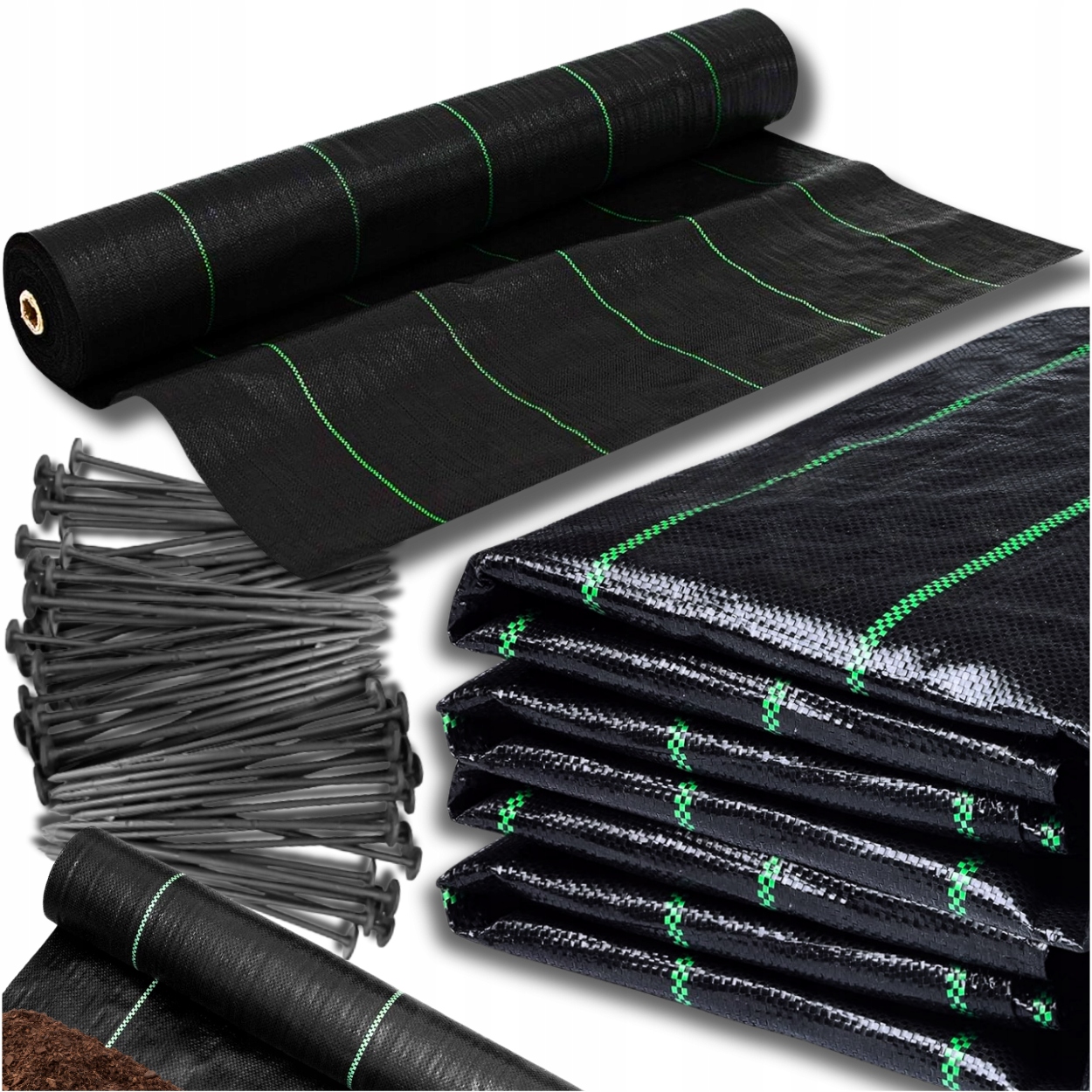 Agrotkanina Agrowłóknina 1,1x100m Antychwastowa Czarna 70g Uv 3% 50x Kotwy