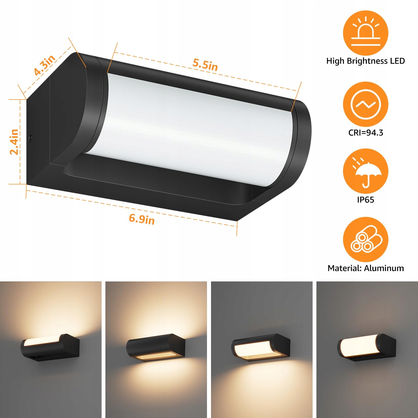 K-BRIGHT Lampa Zewnętrzna LED 18W IP65 Wodoodporna Do Ogrodu i Tarasu — miniatura 5