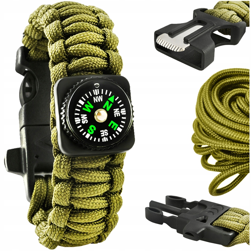 Bransoletka Survival 5w1 Zestaw Opaska Kompas Krzesiwo Nóż Linka Paracord