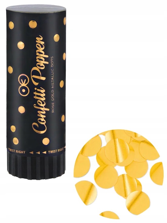 Tuba z konfetti kółka Złote 11 cm Urodziny