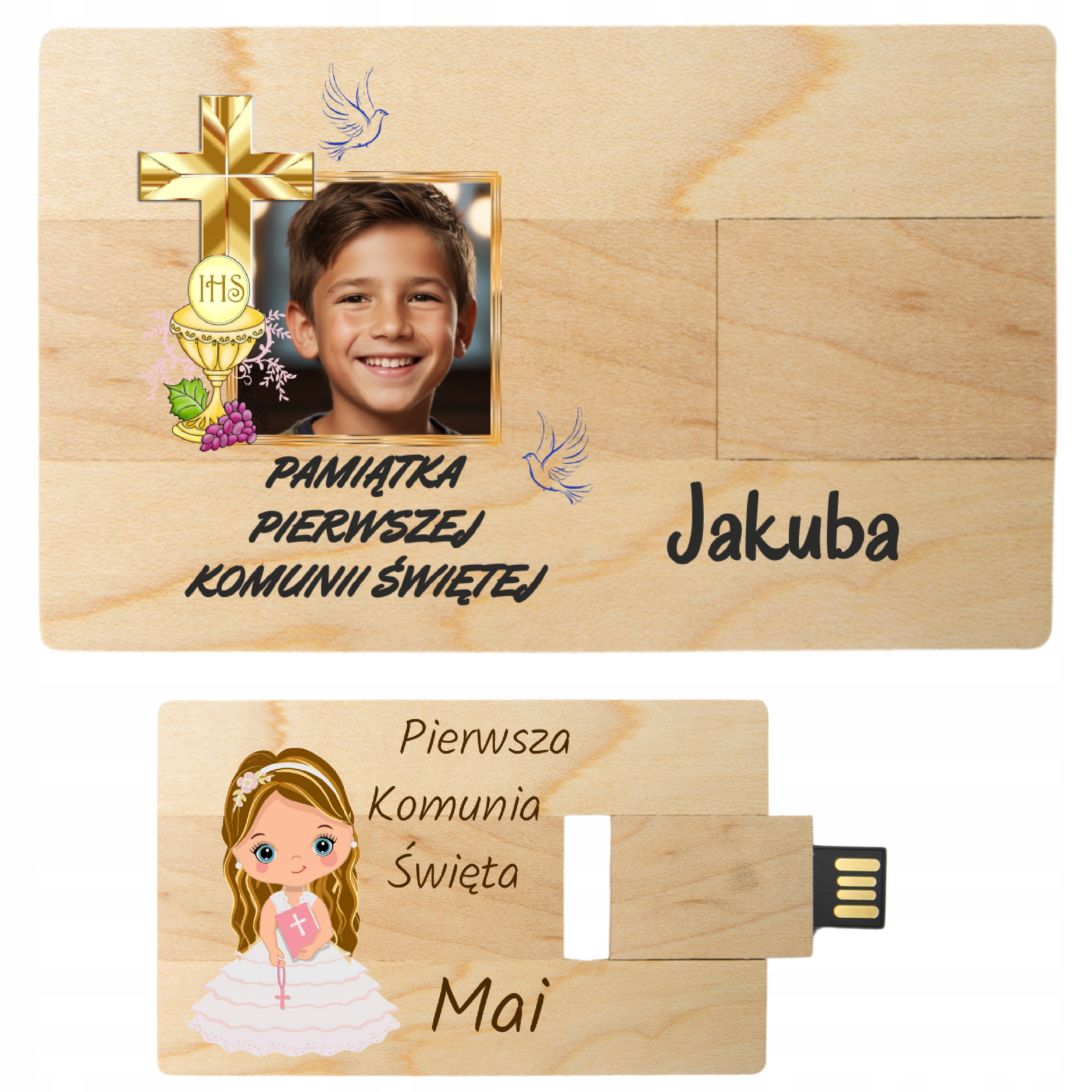 DREWNIANY PENDRIVE Z NADRUKIEM PIERWSZA KOMUNIA ŚWIĘTA 16GB 2.0