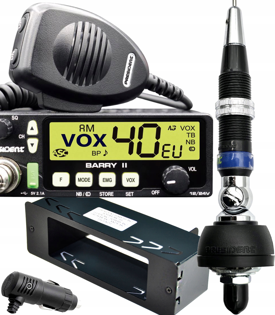 Cb Radio pro Tir Bus President Barry II+ 12V 24V Montážní Anténa Iowa 102CM