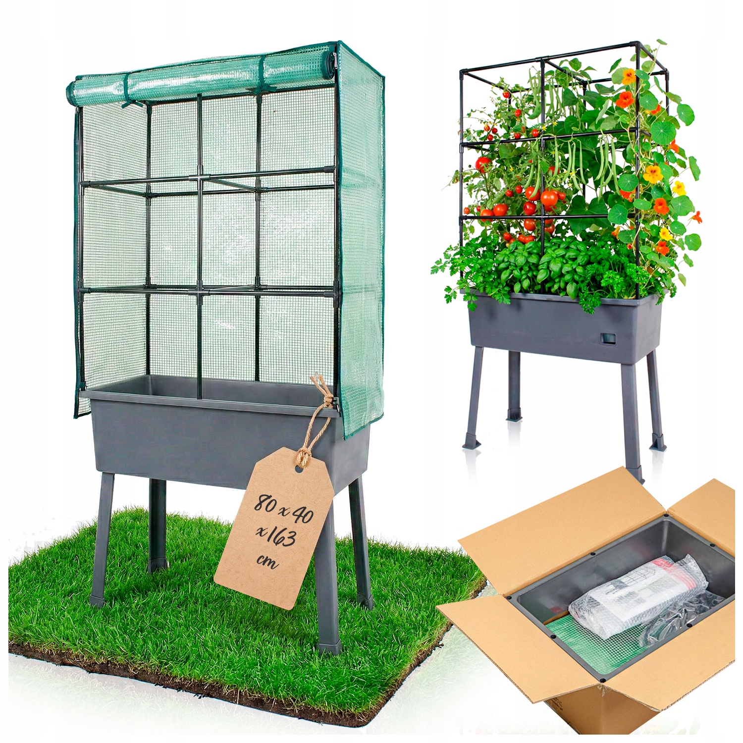 Mini skleník na zahradní balkon 80x40x162, vyvýšený květináč