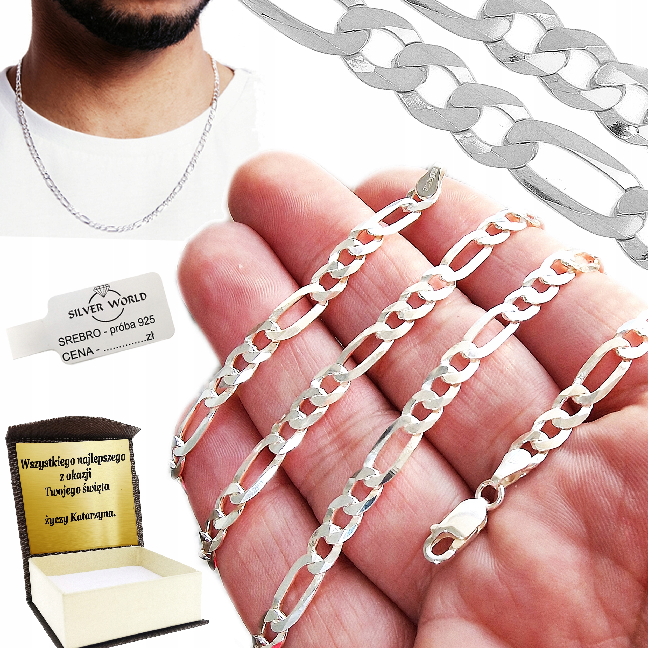 Stříbrný Řetízek Pánský 925 Široký Italský Figaro 55 cm Jako Dárek Gravírování