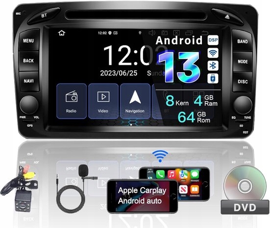 Autorádio Android 13 pro Benz, 7", DVD, Gps, Dsp+, Kamera, Carplay