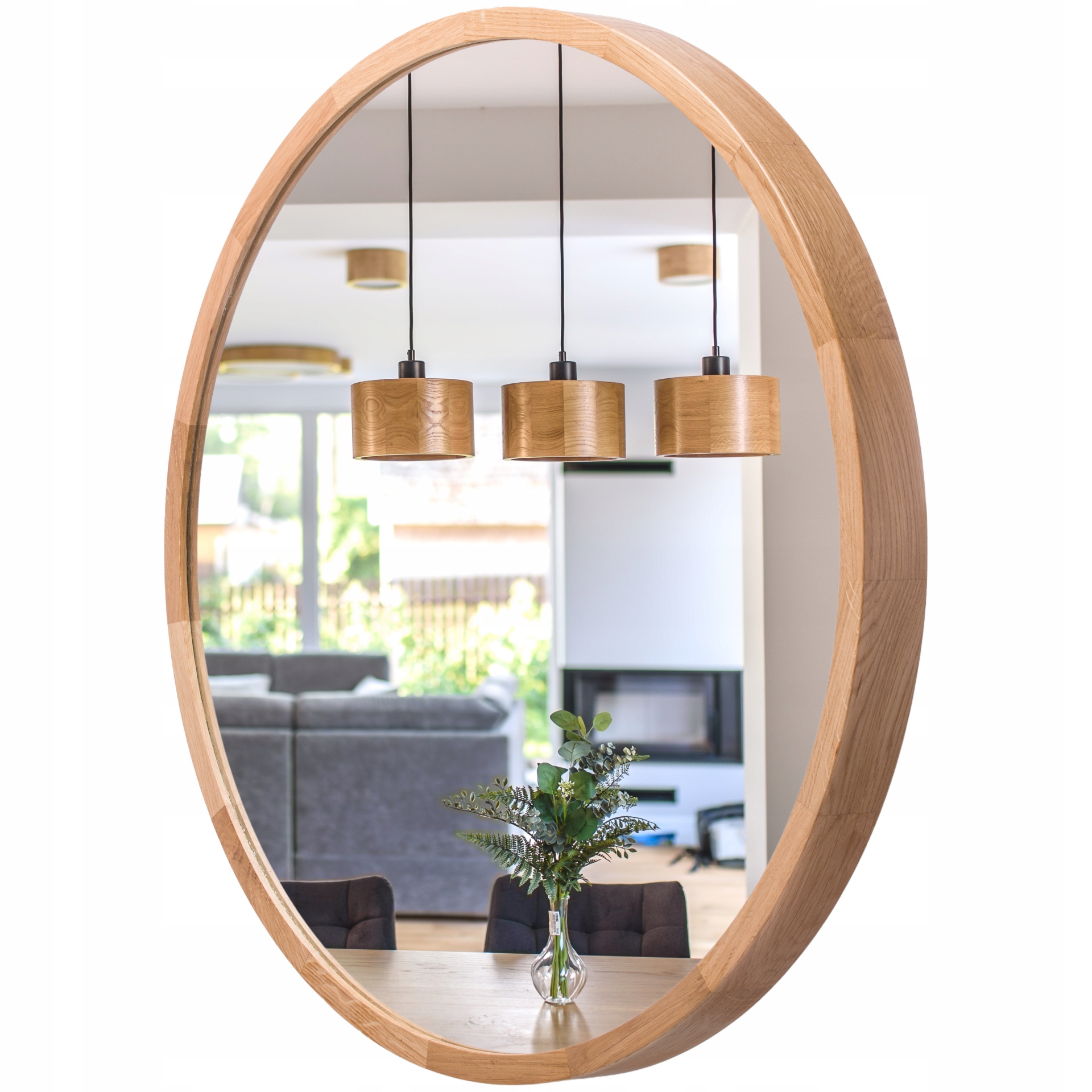 Kúpeľňové nástenné zrkadlo Leja okrúhle fi575 Dub v drevenom ráme Stylové