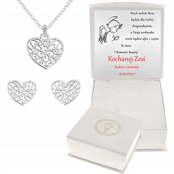 

Srebrny Komplet Serca I Komunia Święta Grawer