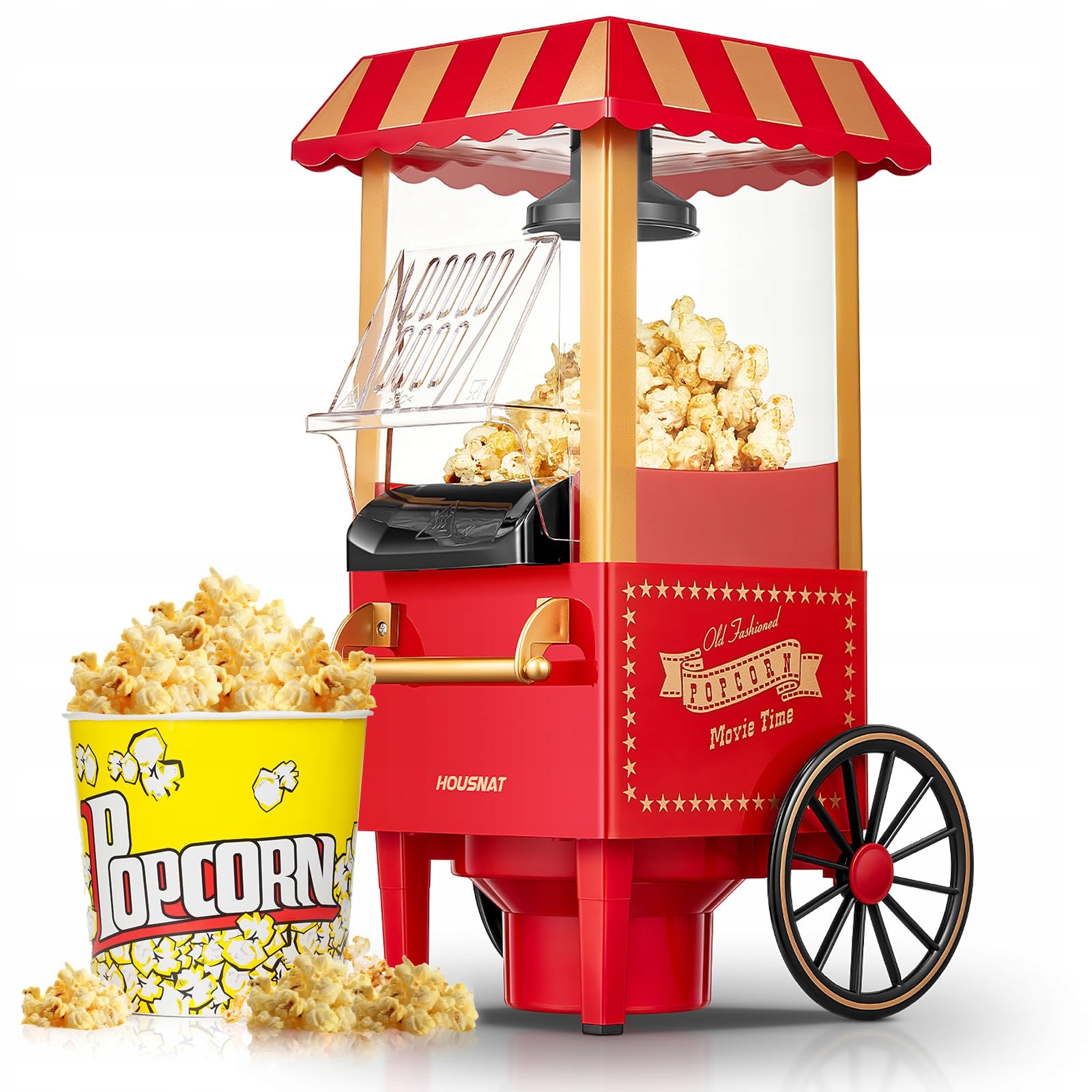 Maszyna Do Popcornu Housnat Retro 1200W Beztłuszczowa Czerwona