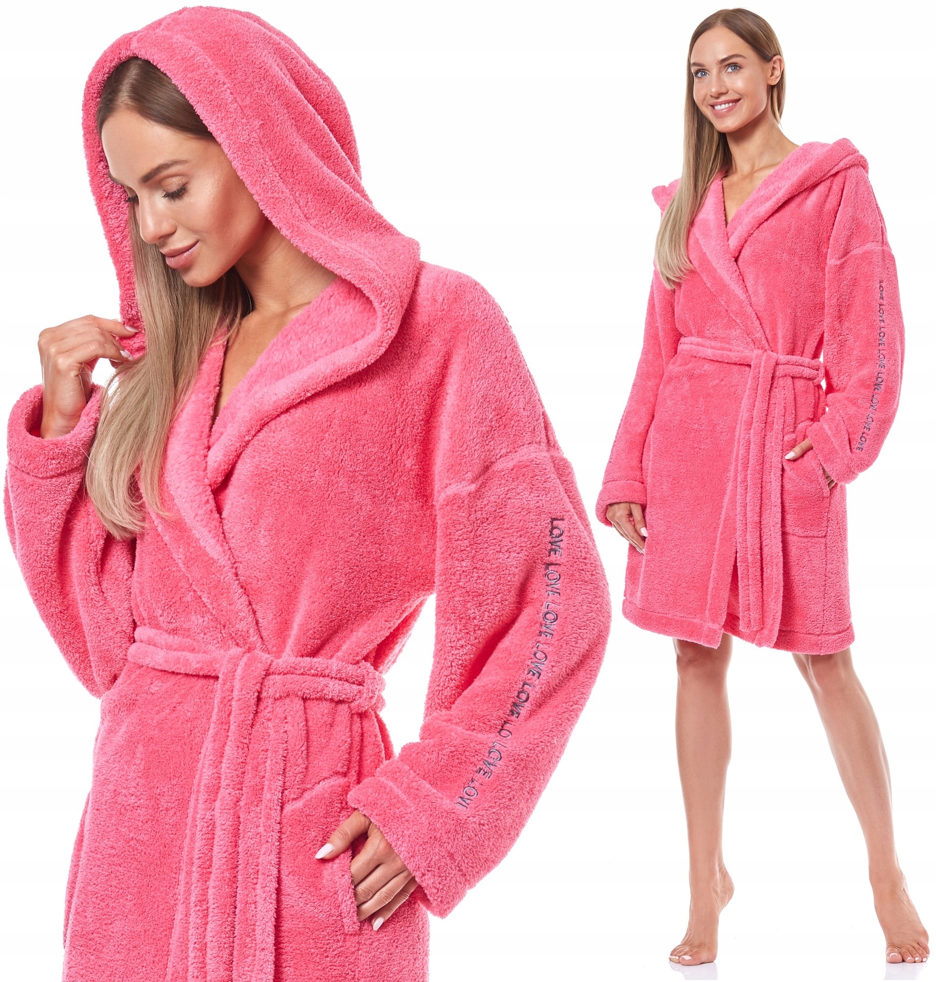 LOVE KRÓTKI PUCHOWY DAMSKI SZLAFROK PODOMKA L