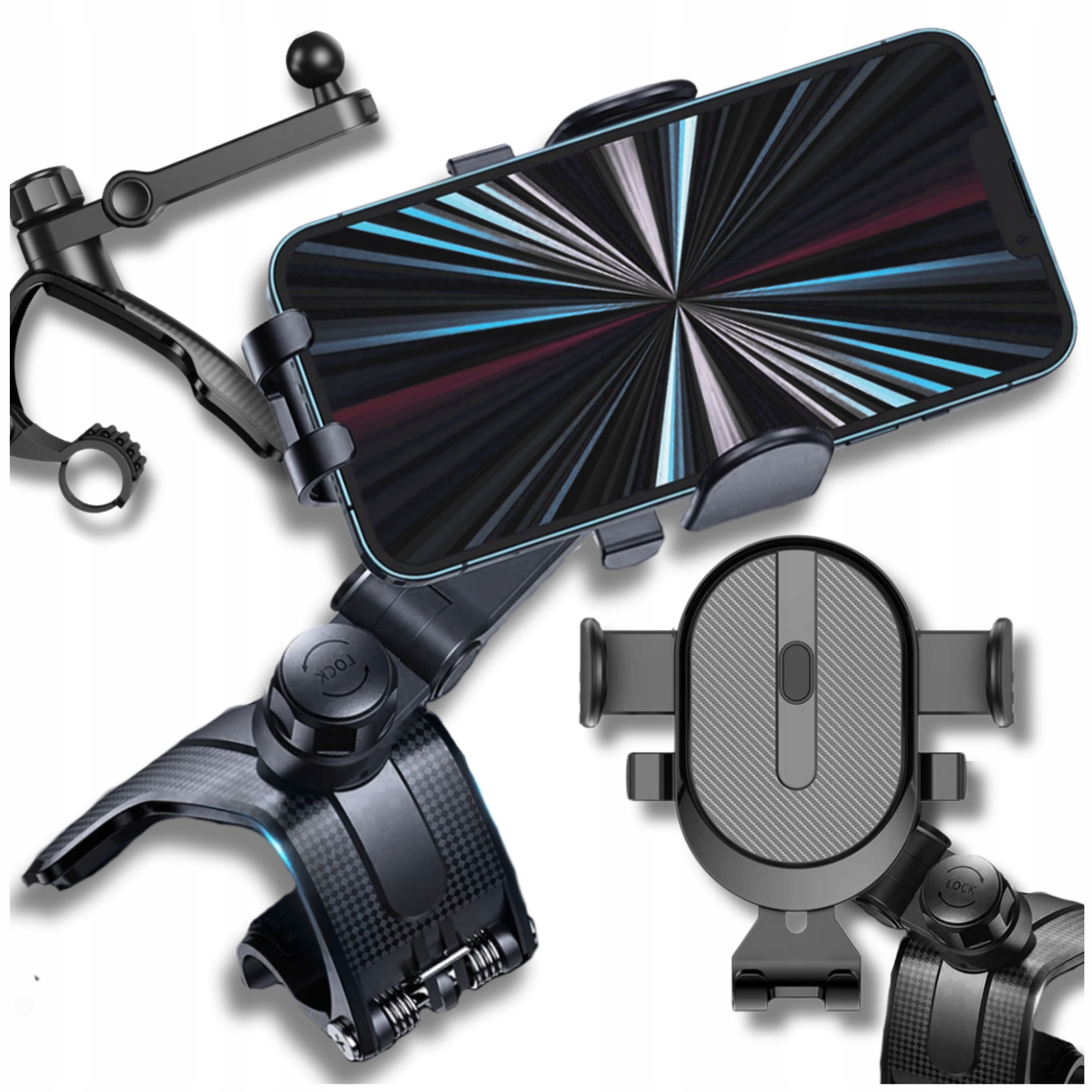 Uchwyt mocny obrotowy na solidny klips do samochodu na telefon czarny