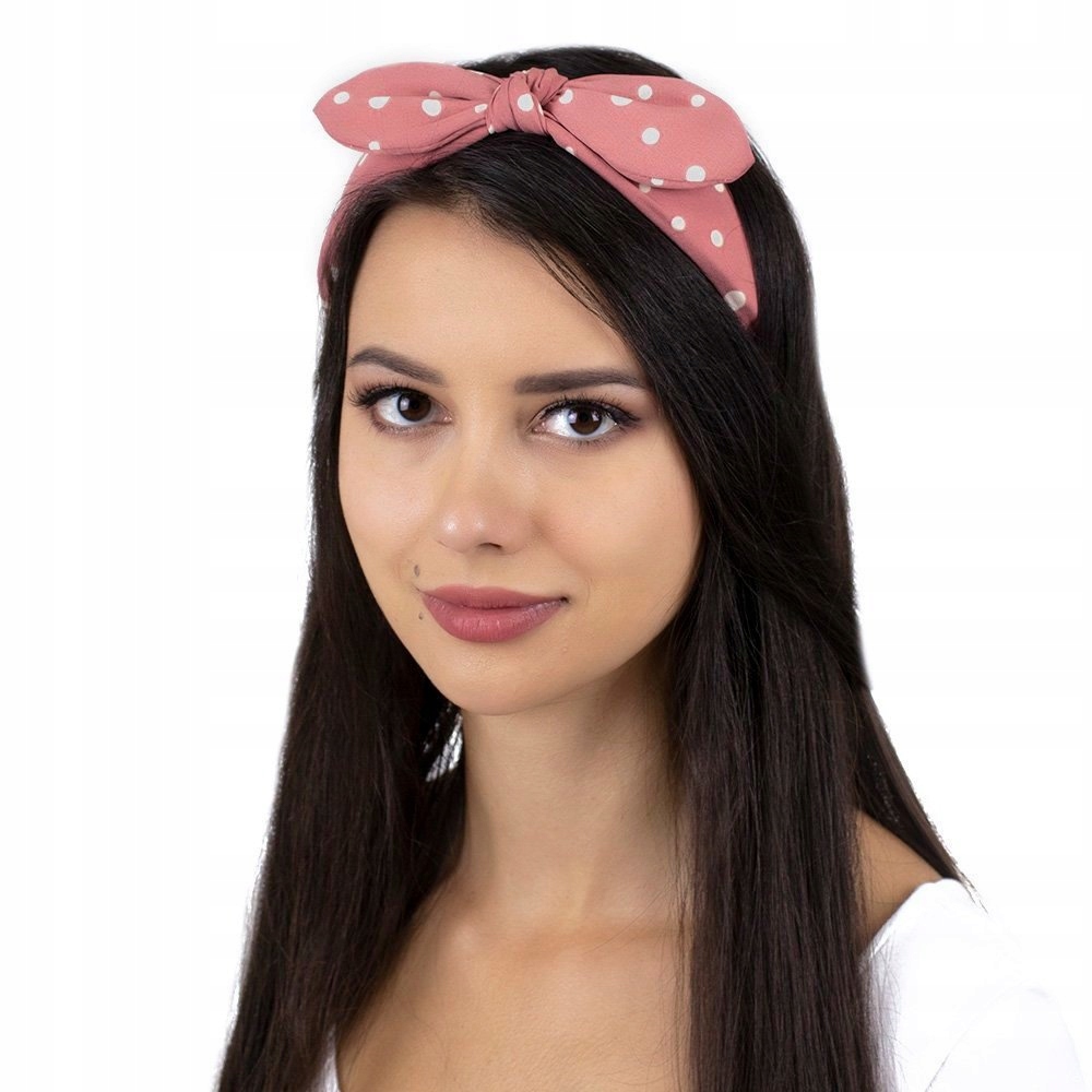 

Opaska Do Włosów różowa Kropki pin up Kokarda
