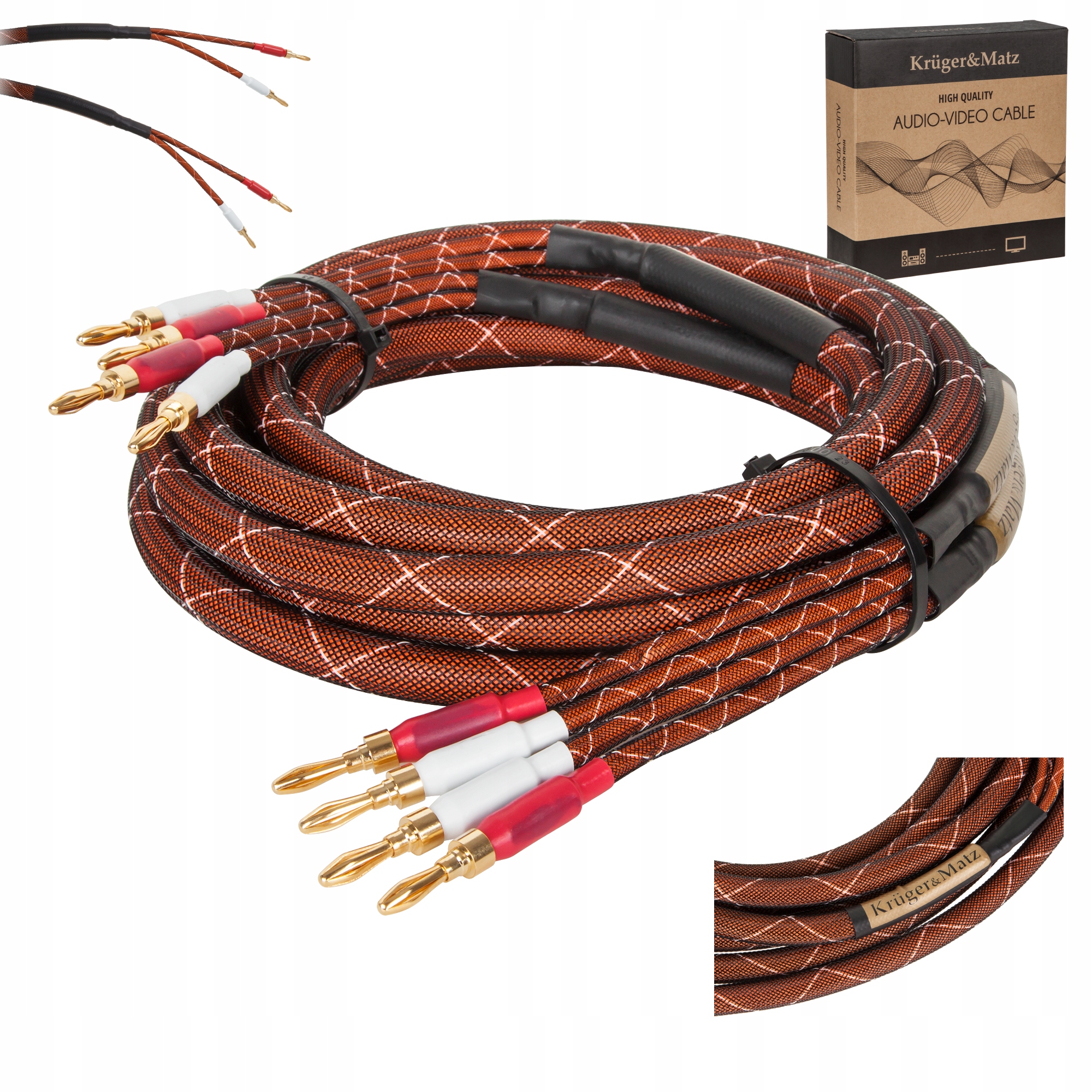 Reproduktorový kabel 5 m zástrčky Banan 2 kusy měď Cu Kruger&Matz