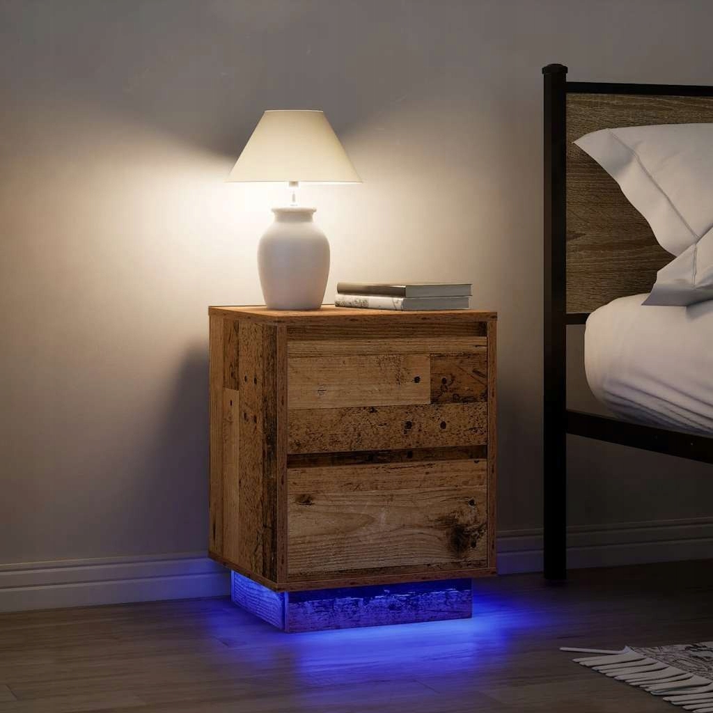 Nočné stolíky s Led osvetlením 2 ks Staré drevo 38x34x50 cm Lu