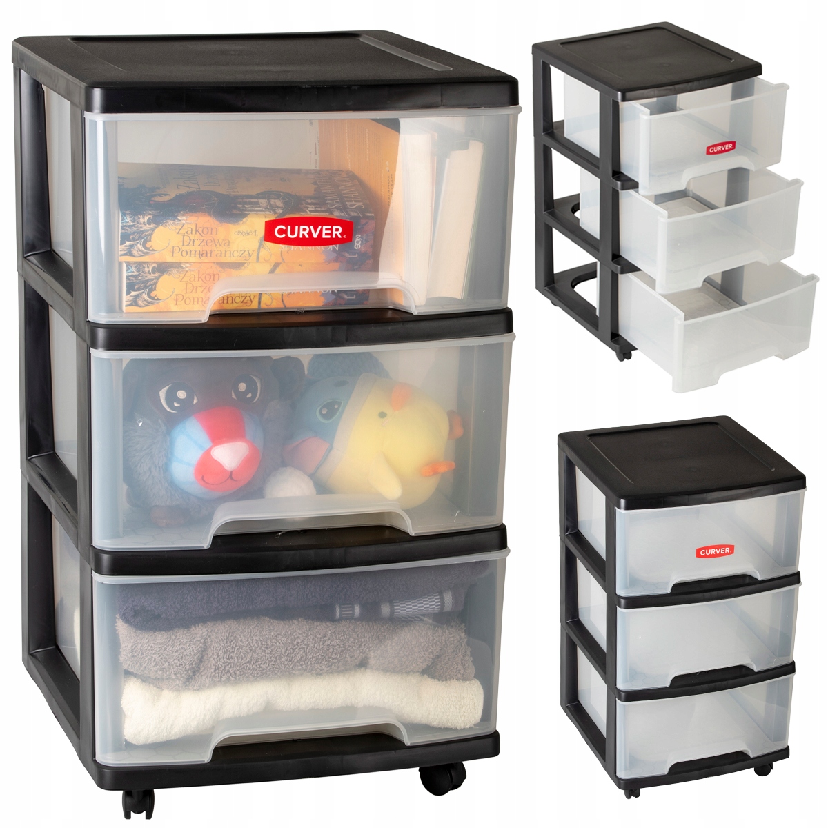 

Regał Komoda Transparentny Na Kółkach Curver 3X20L