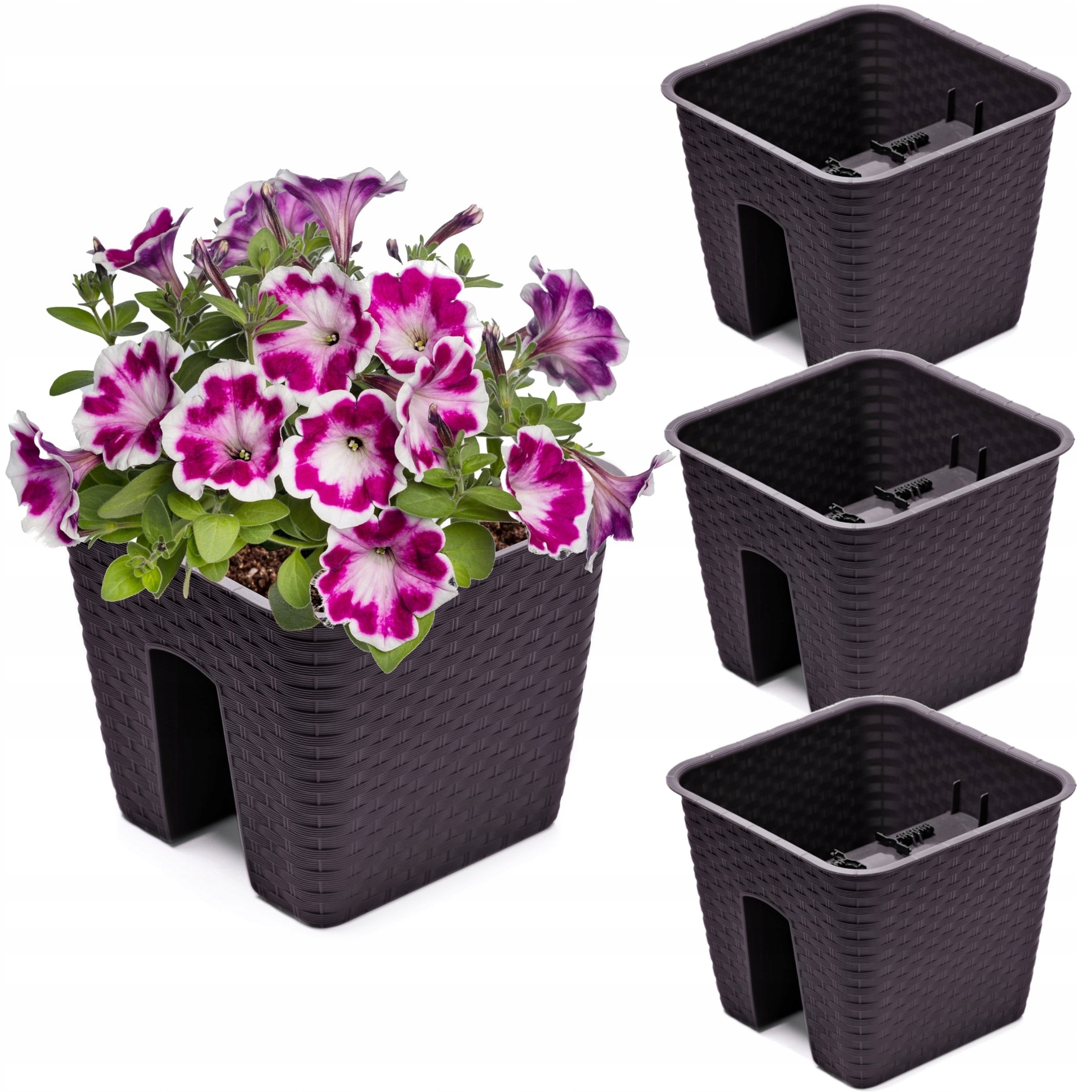 3x Krabička Květináč 27,2 x 27,2 cm Rattan Umbra Bronz 8,5L zábradlí