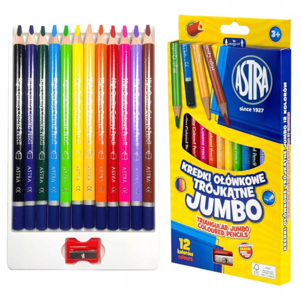 

Kredki ołówkowe trójkątne grube 12kol +tempe Astra