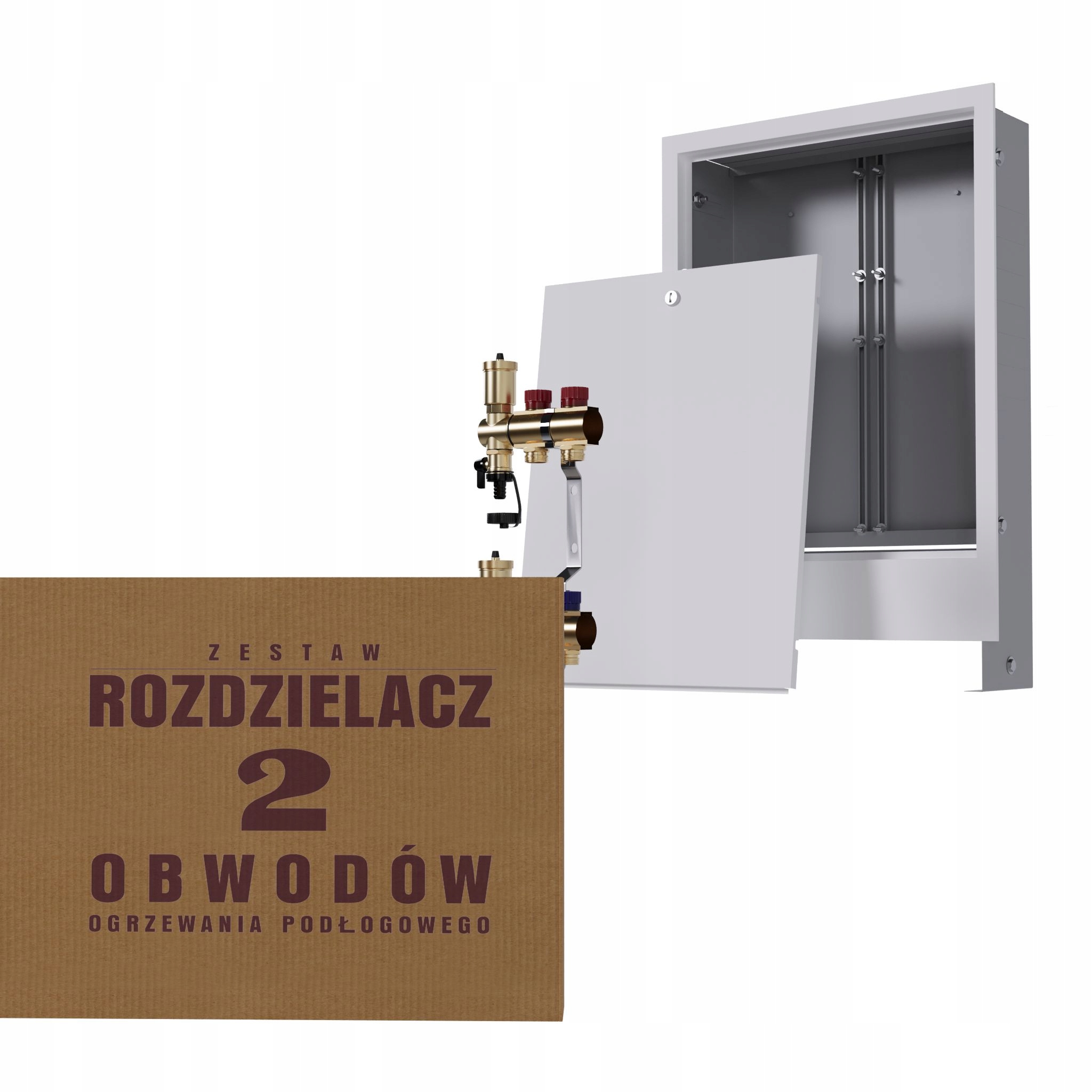 Manuální rozdělovač 2 okruhy pro radiátory podomítková skříňka