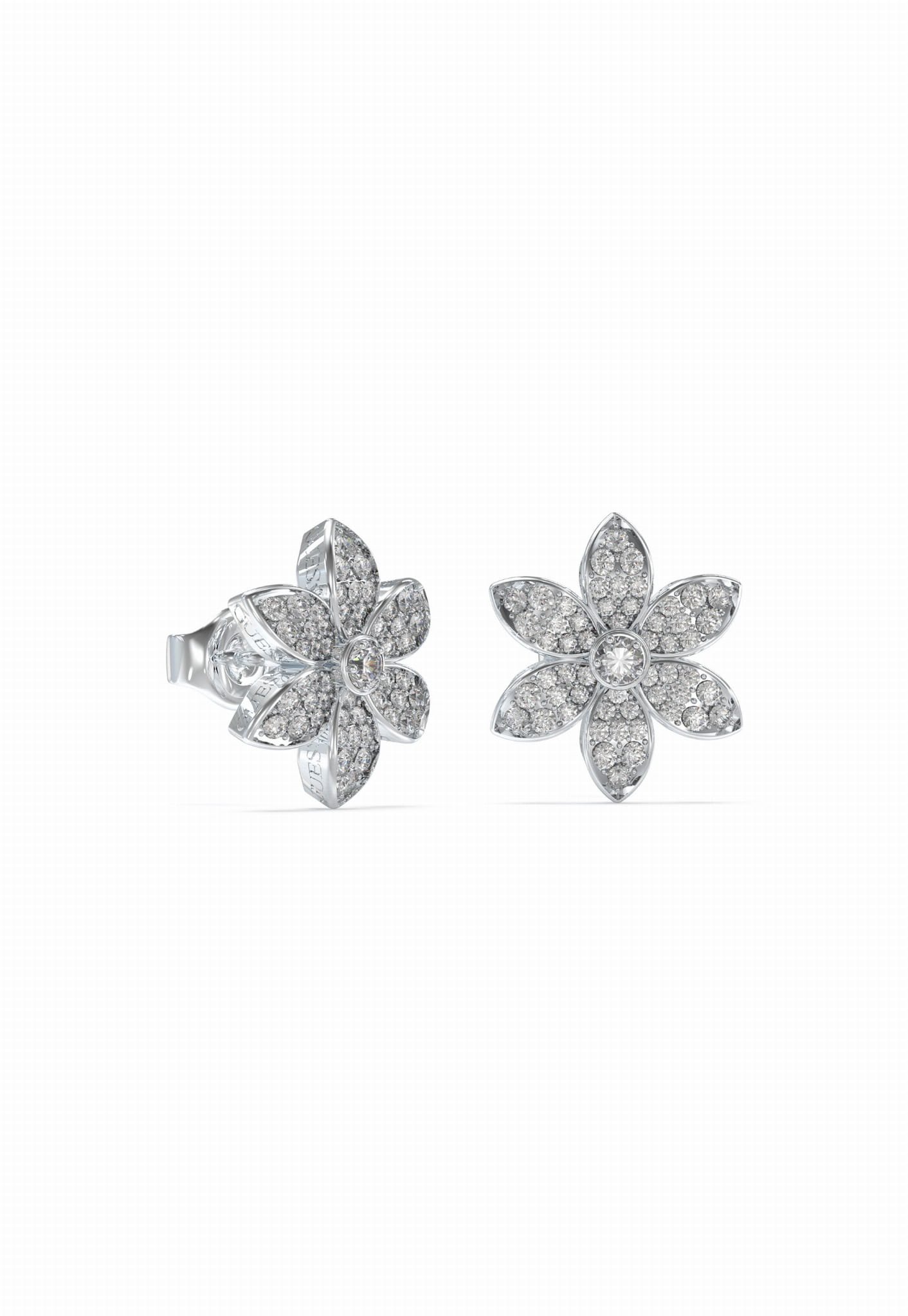 Náušnice Guess White Lotus Květina Ocel barva stříbra Zirkon Dýka