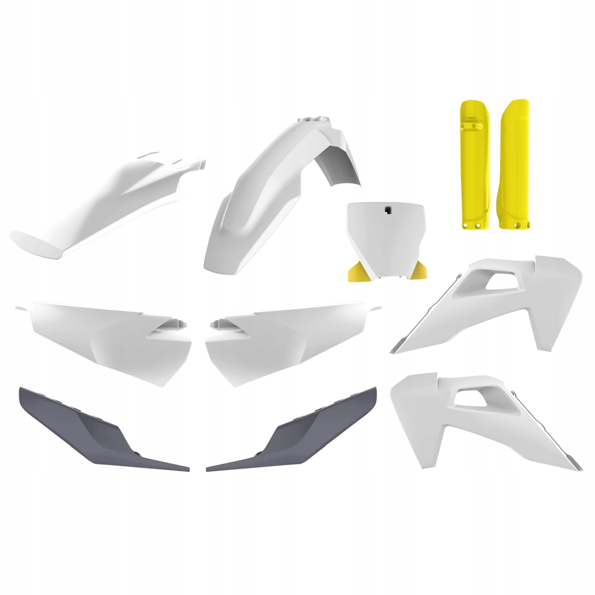 Komplet plastików Husqvarna Tc/fc Tpi biało szaro żółty Polisport 91121