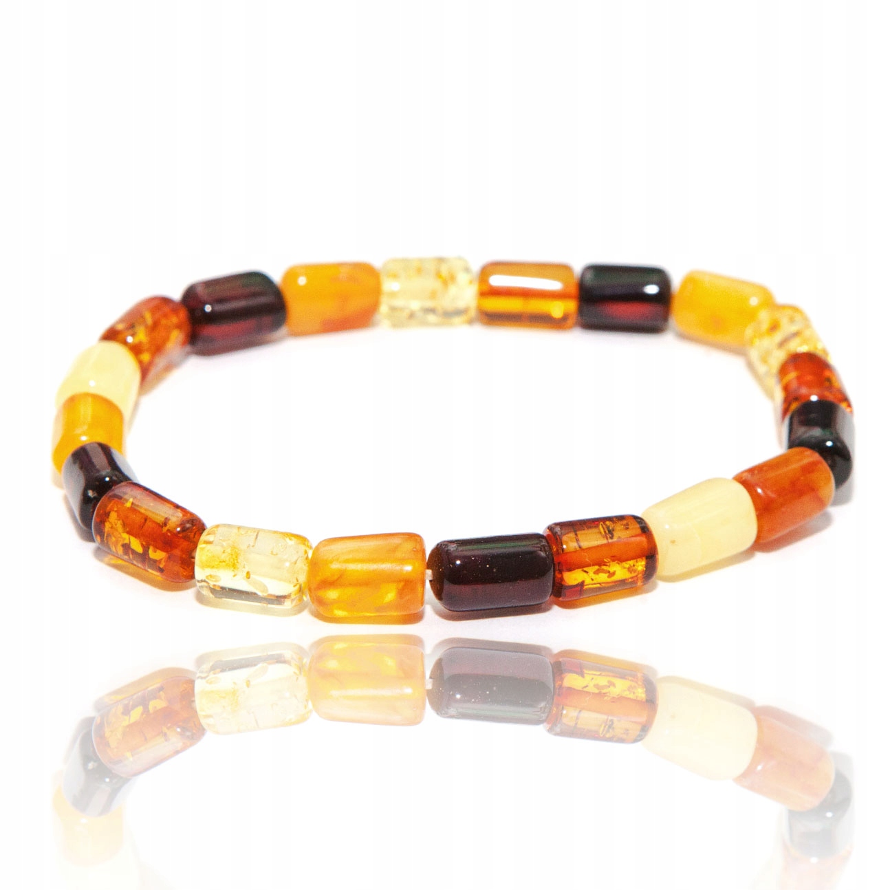 Náramek na gumičce s jantarem amber jantar různobarevný sud