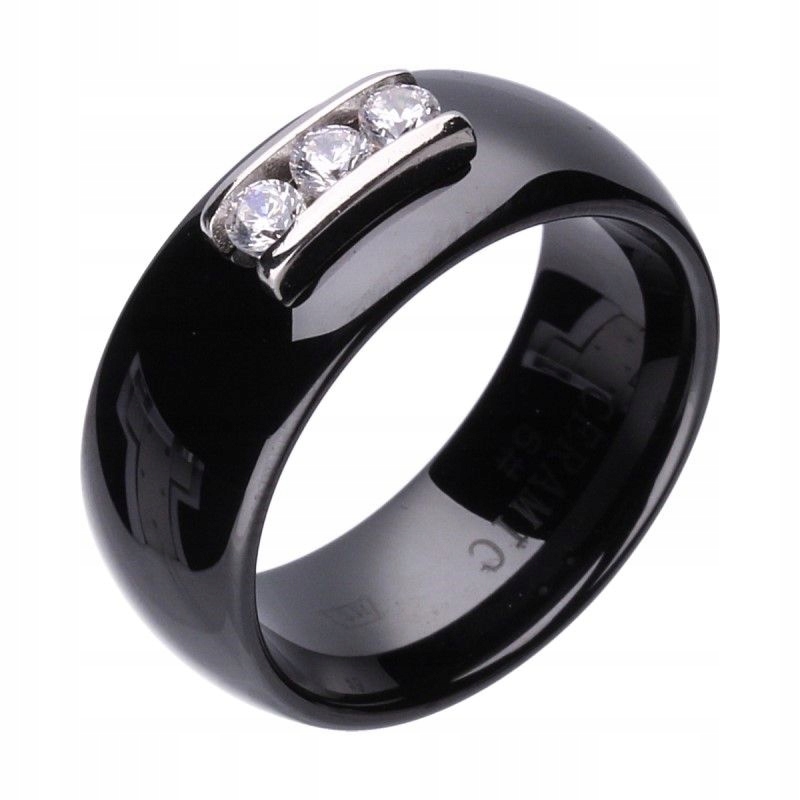Dámský stříbrný prstýnek 925 černá keramika zirkony elegantní r14 módní