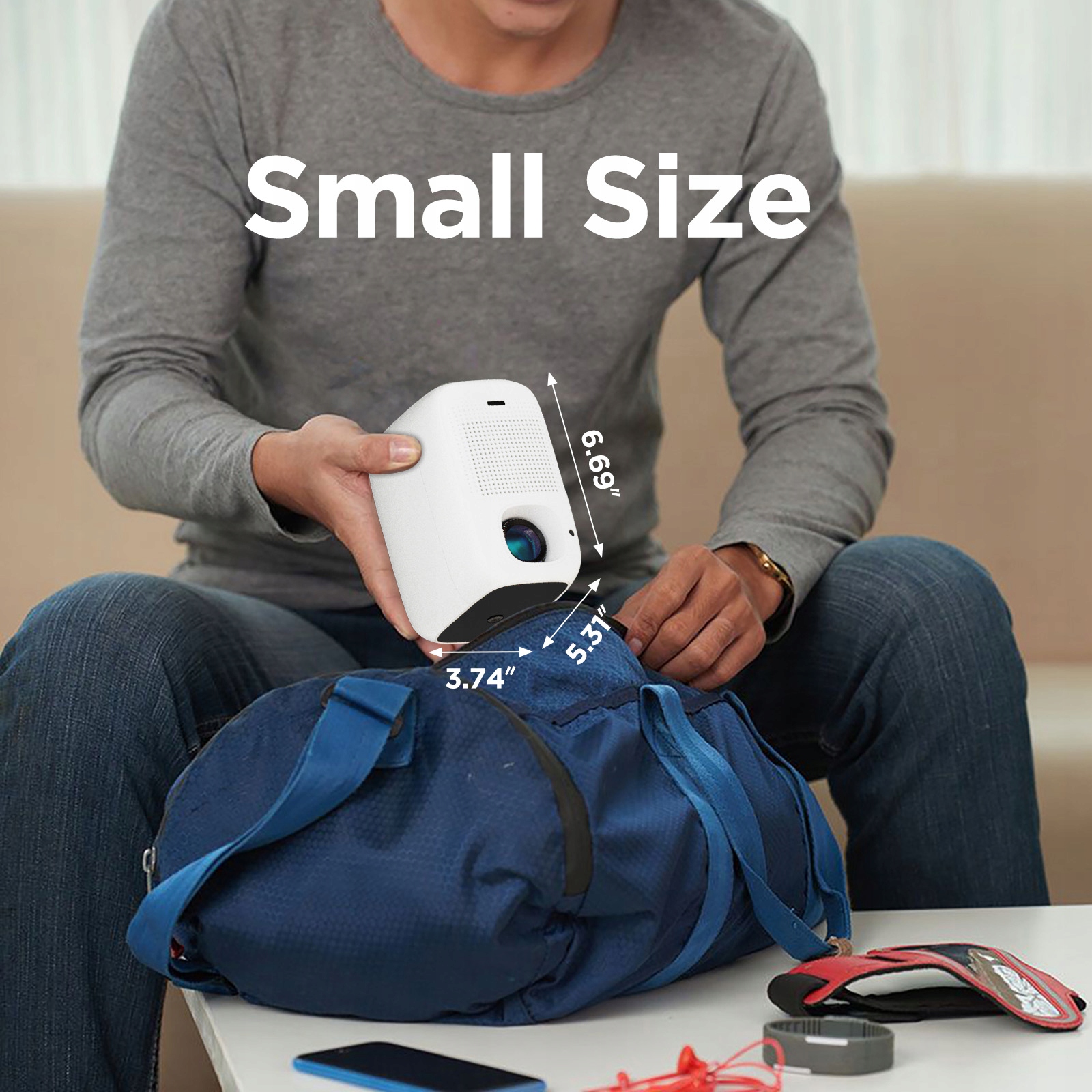 Mini projektor do obrotowego urządzenia 1080P akumulator 10400 mAh V1 Jasność lampy (ANSI) 3000 lm